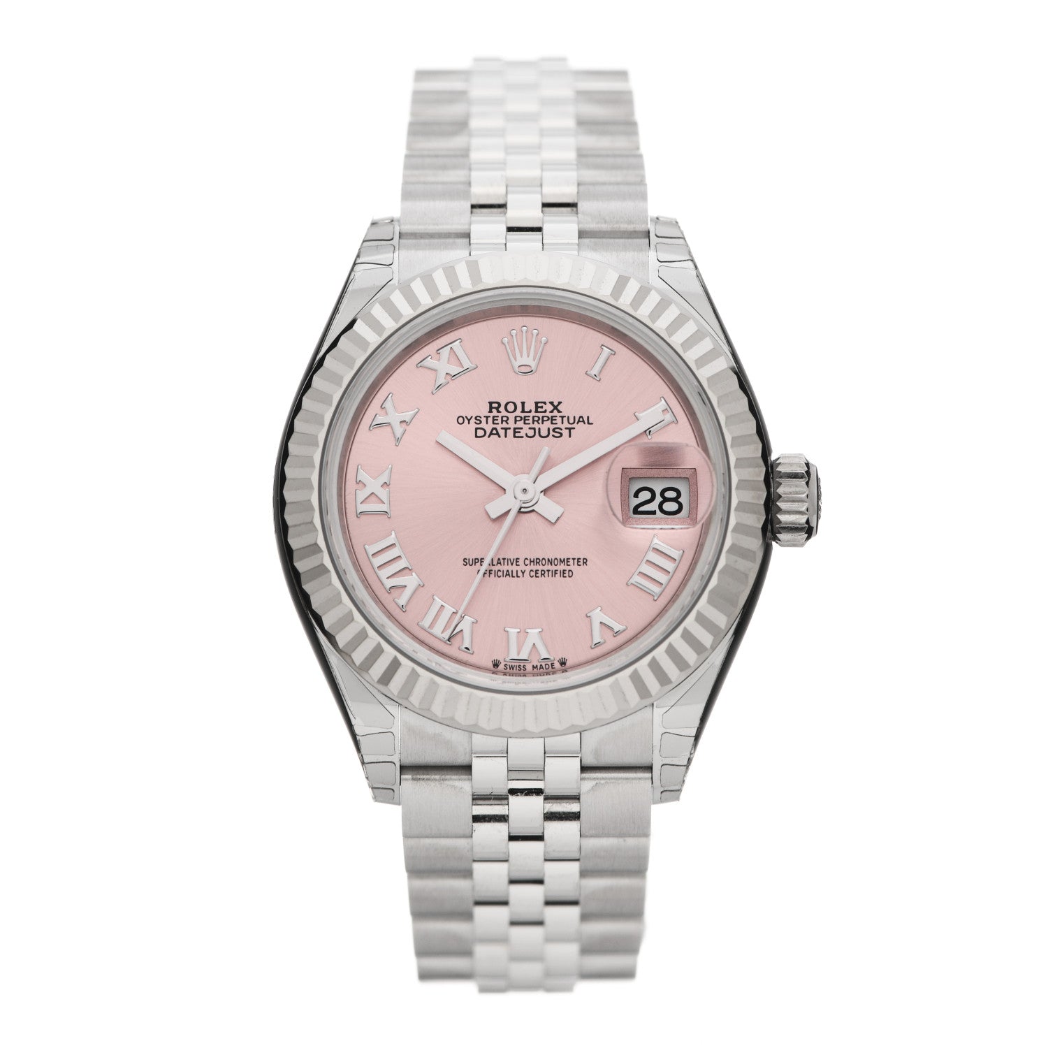Rolex Stainless Steel 18K White Gold 28mm Oyster Perpetual Datejust Watch Pink Roman 279174 1 of 5
