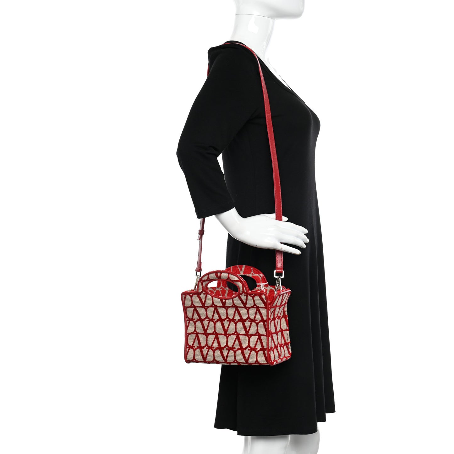 Toile Iconographe Goatskin Mini Le Troisieme Shopping Bag Naturale Rosso Valentino