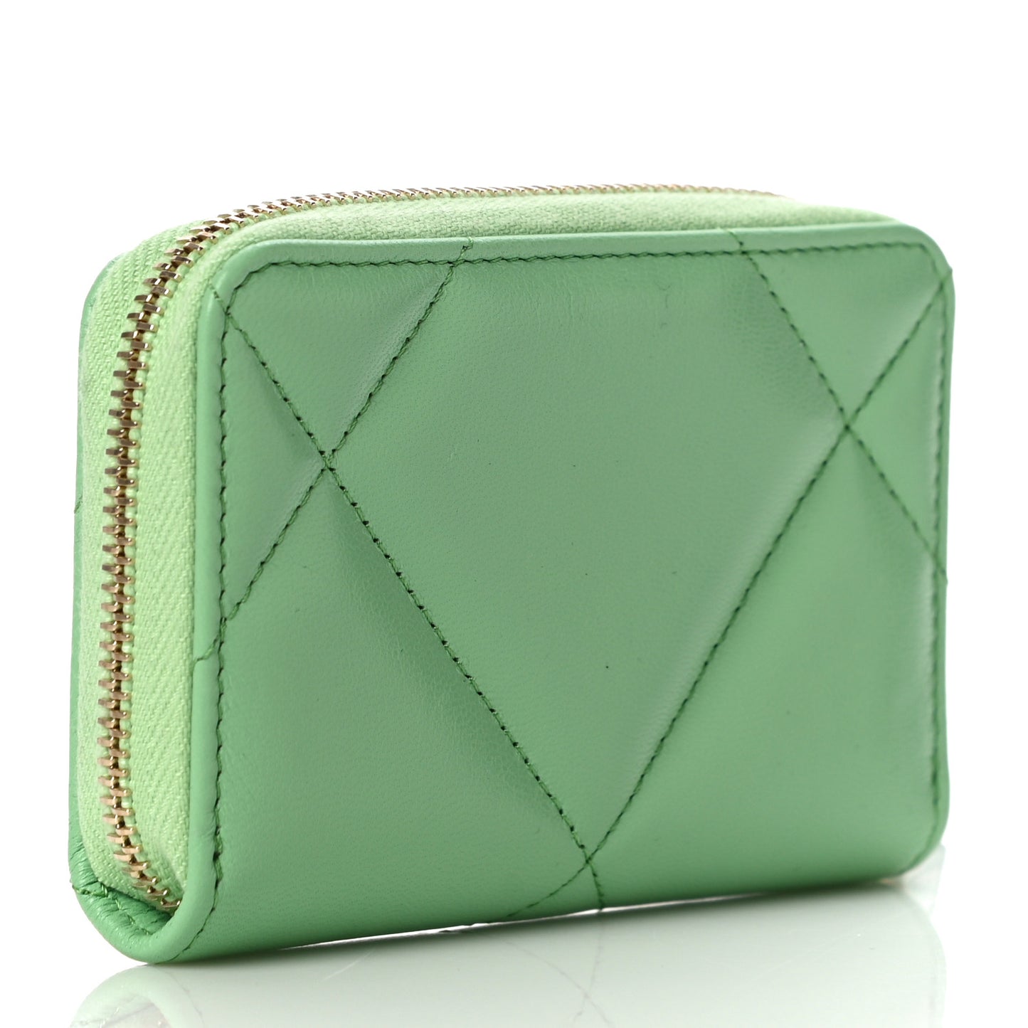 Lambskin Quilted 19 Zip Around Coin Purse Wallet Green