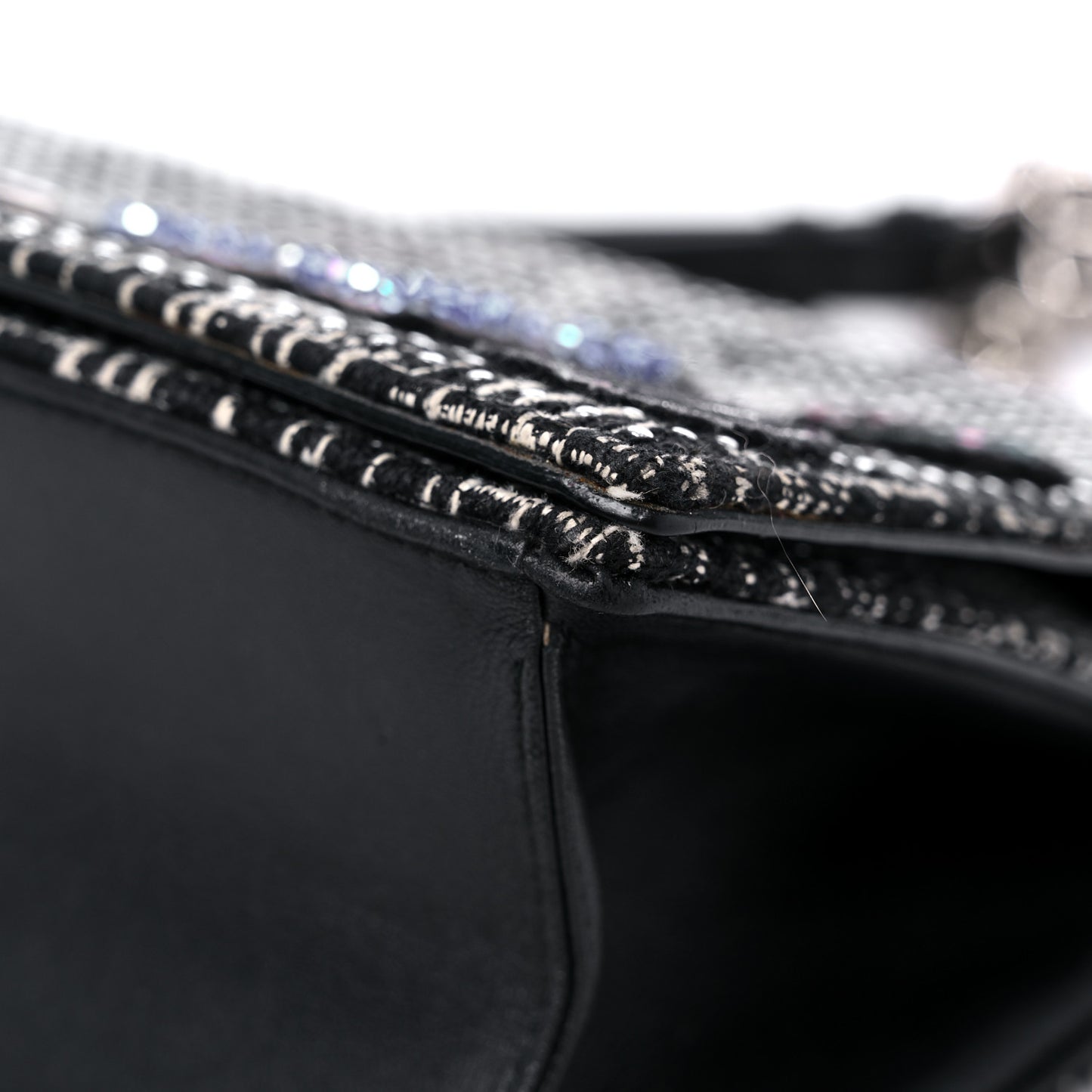 Tweed Embellished Diorama Flap Bag Black White