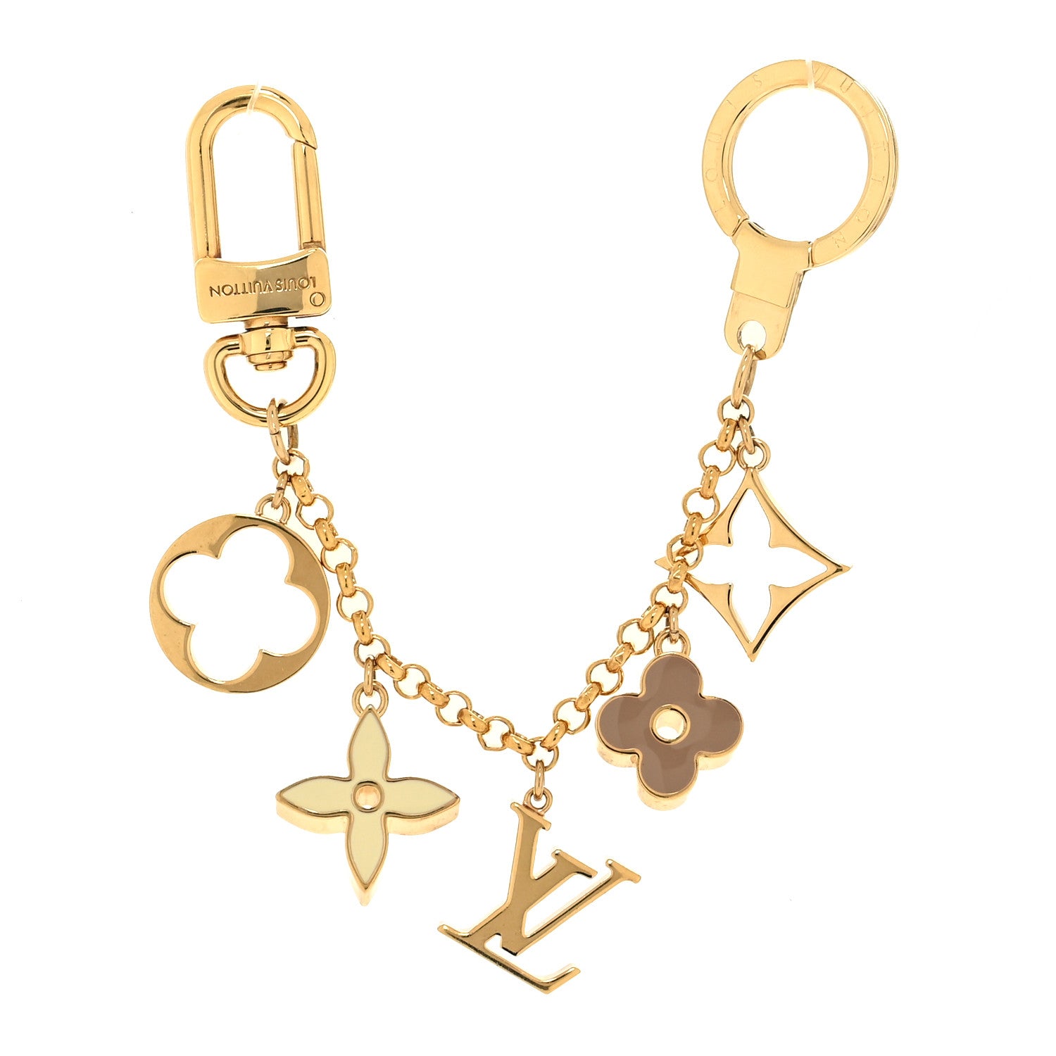 Louis Vuitton Brass Enamel Fleur De Monogram Bag Charm Chain Gold 1 of 4