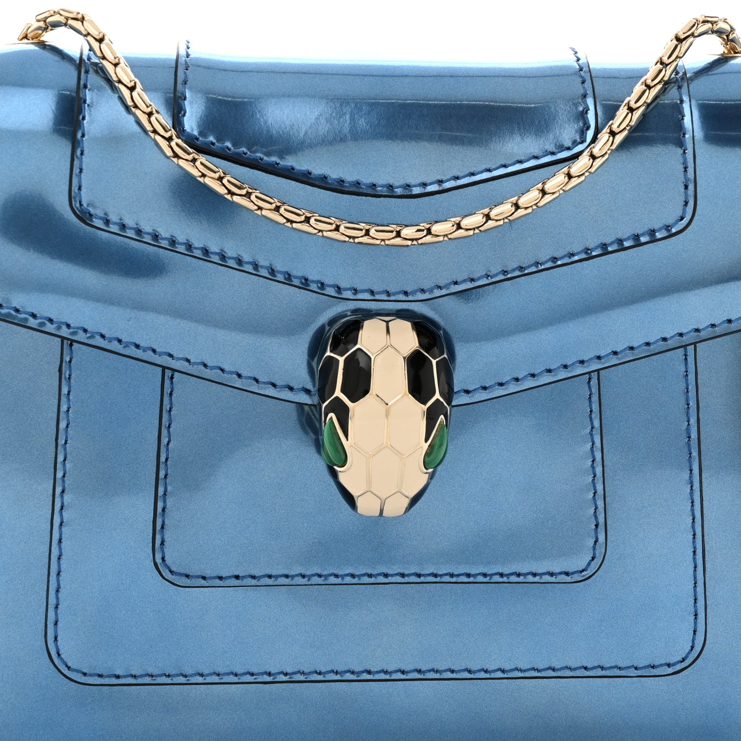 Metallic Calfskin Small Serpenti Forever Snake Strap Crossbody Bag Blue