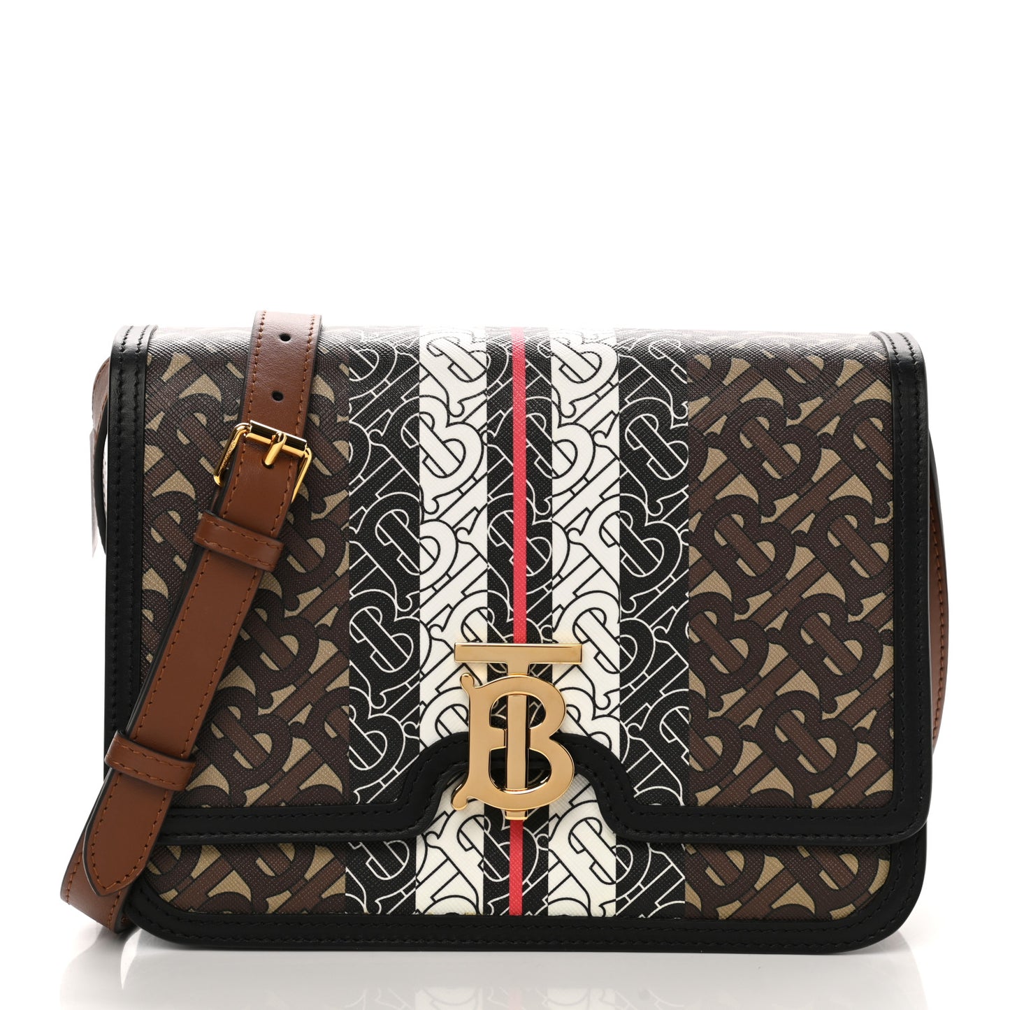 E-Canvas Monogram Stripe Medium TB Bag Bridle Brown