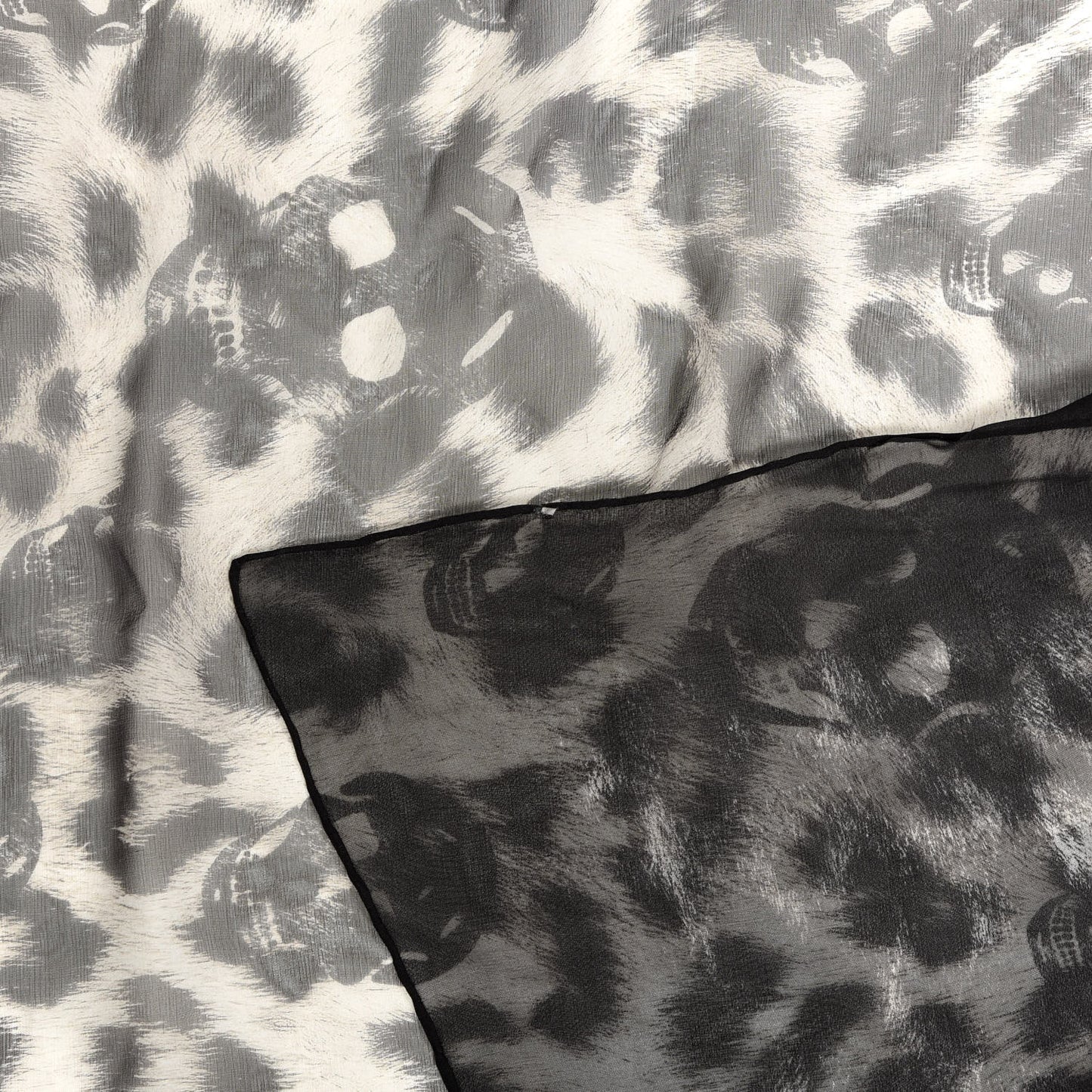 Silk Chiffon Leopard Skull Scarf Grey Ivory