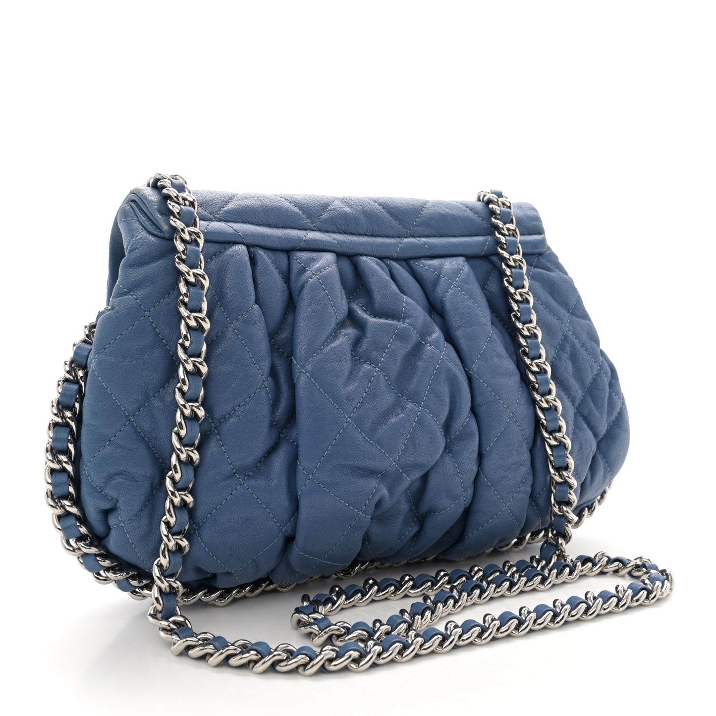 Washed Lambskin Quilted Medium Chain Around Messenger Blue