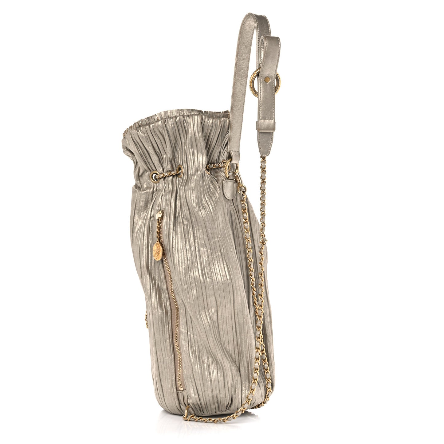 Iridescent Crumpled Calfskin Small Coco Pleats Backpack Gold
