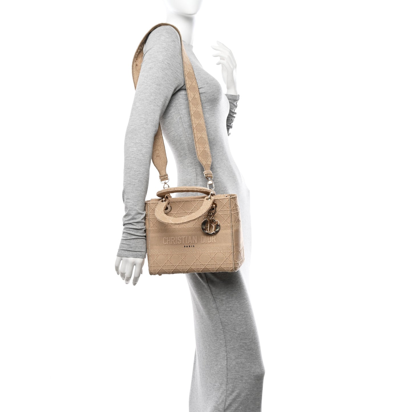 Canvas Embroidered Medium Lady D-Lite Beige