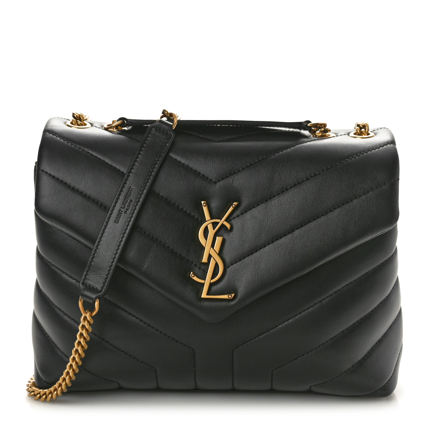 Calfskin Y Quilted Monogram Small Loulou Chain Satchel Black