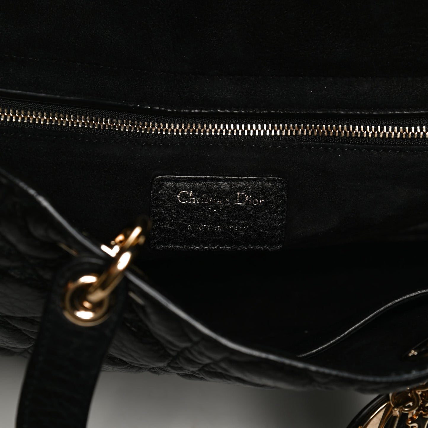 Grained Calfskin Cannage Large Supple Lady Dior Black