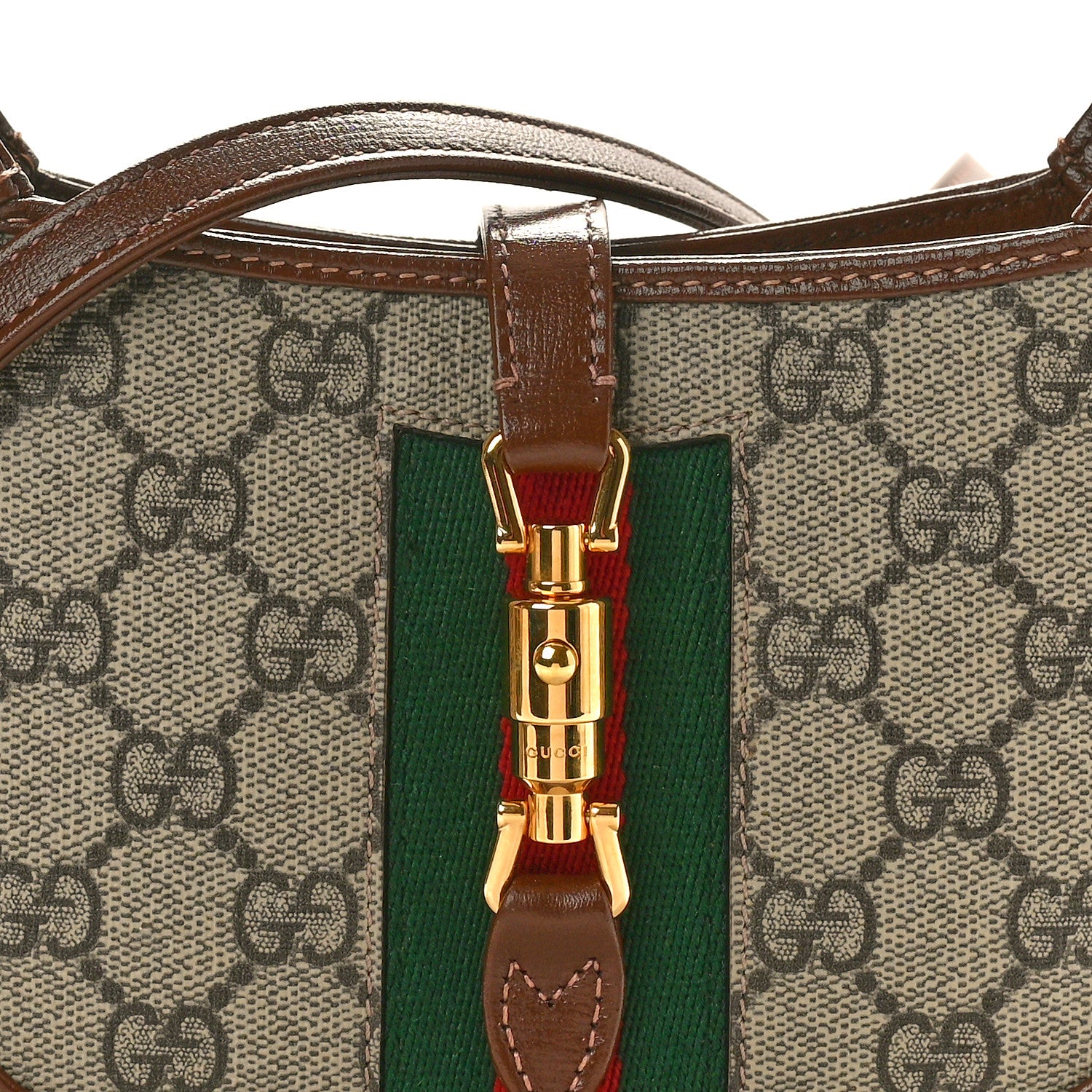 Gucci GG Supreme Monogram Azalea Calfskin Web Mini Jackie 1961 Hobo Beige Ebony Brown Sugar 8 of 10