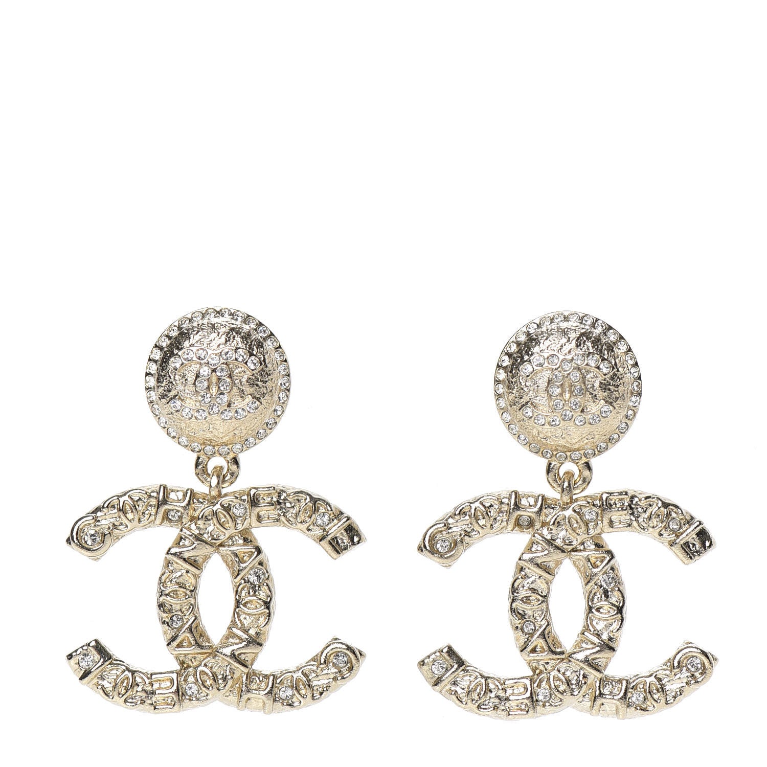 Chanel Crystal CC Drop Earrings Gold 1 of 5