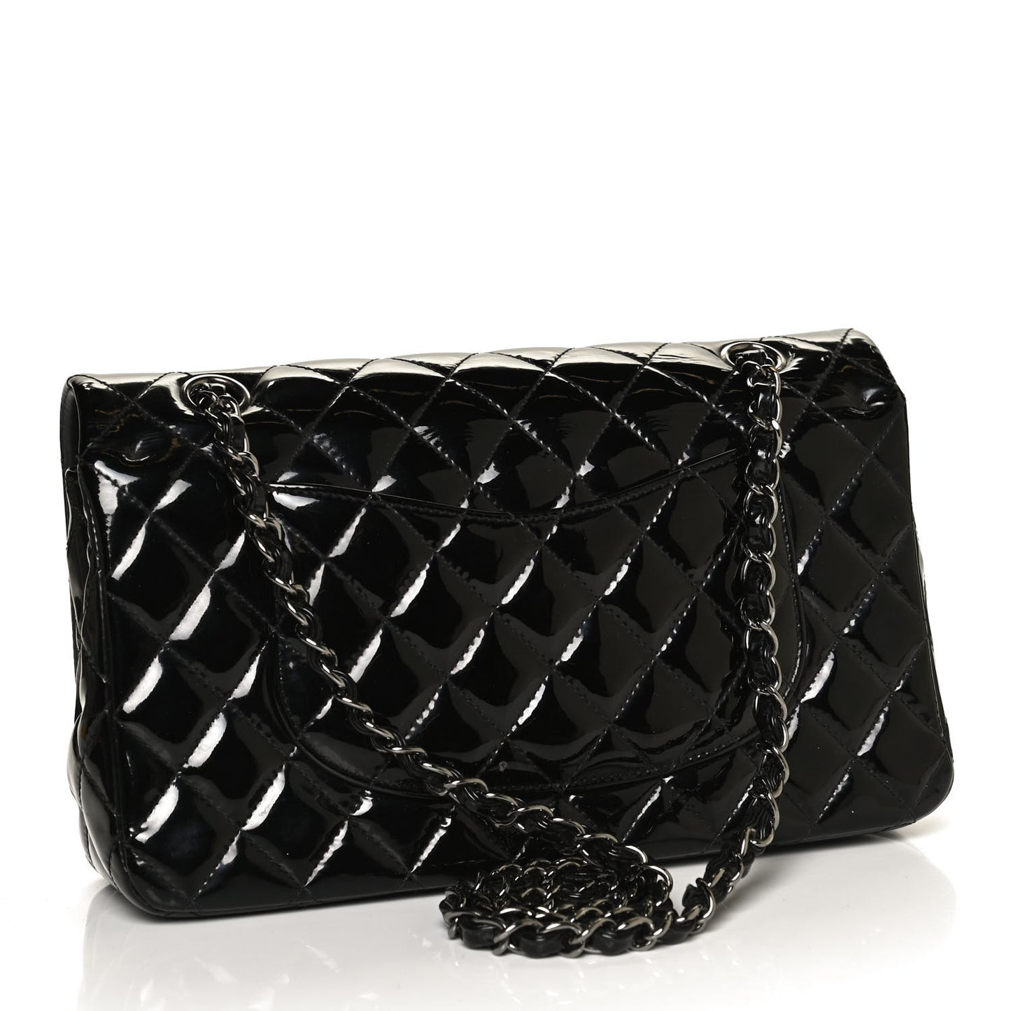 Patent Quilted Medium Double Flap Black