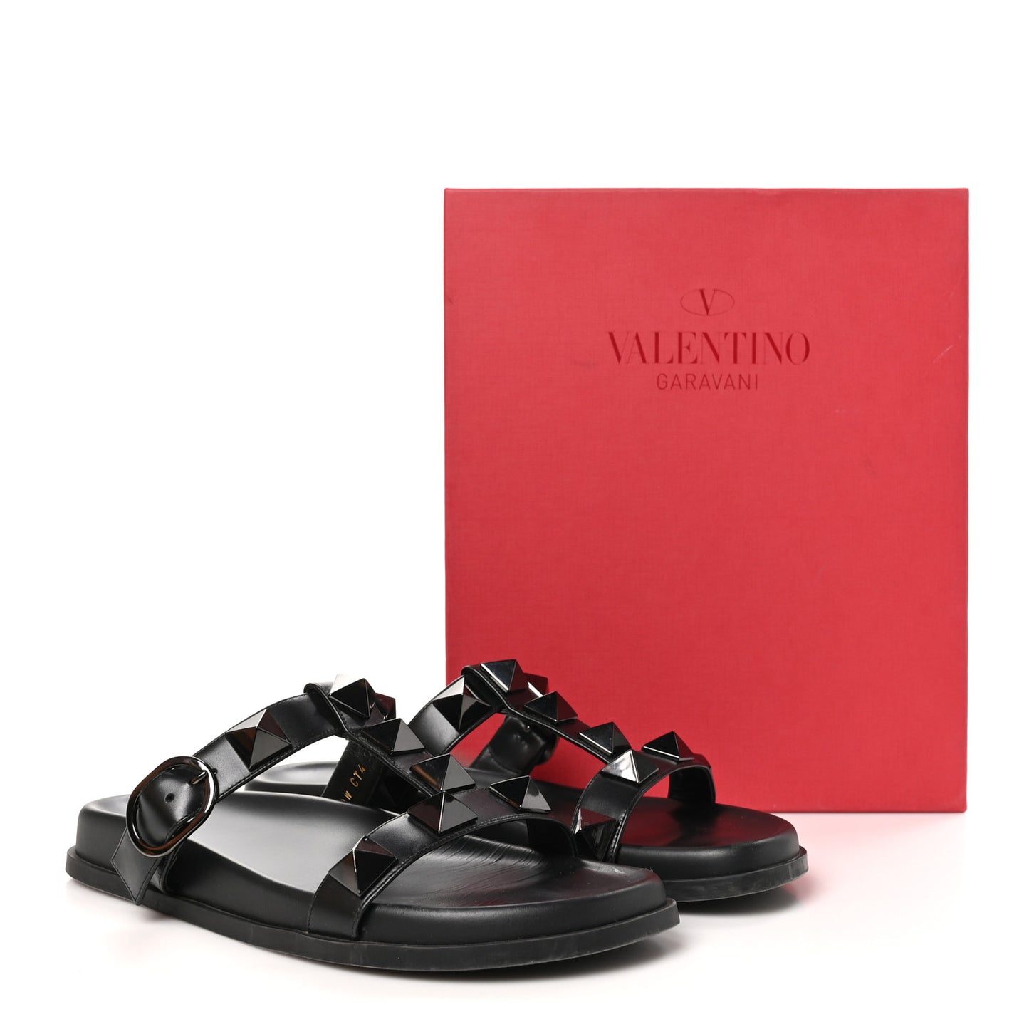 Calfskin Roman Stud Slide Sandals 39.5 Black
