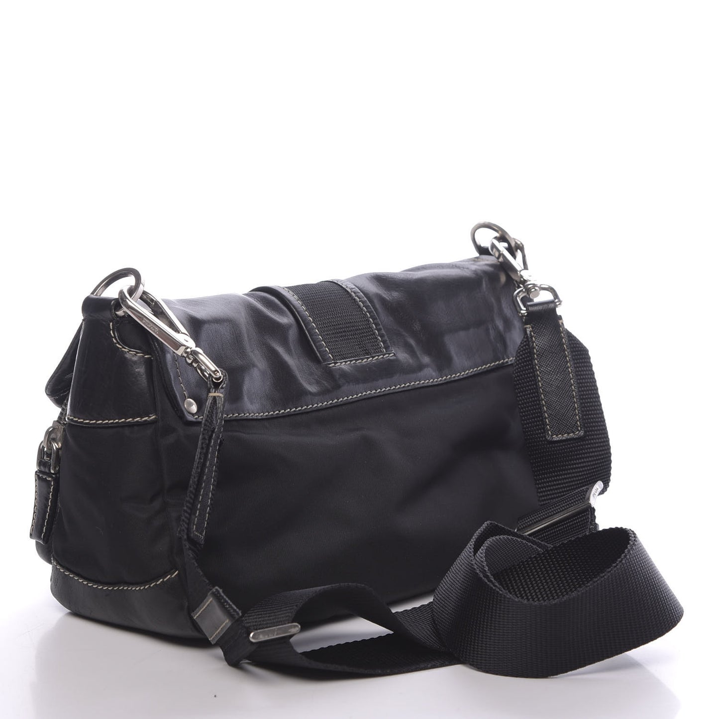 Soft Calfskin Nylon Buckle Shoulder Bag Black