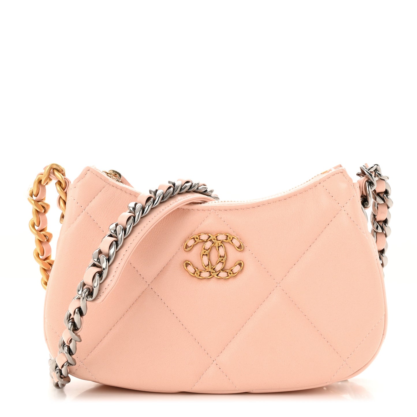 Lambskin Quilted Chanel 19 Hobo Clutch With Chain Light Pink