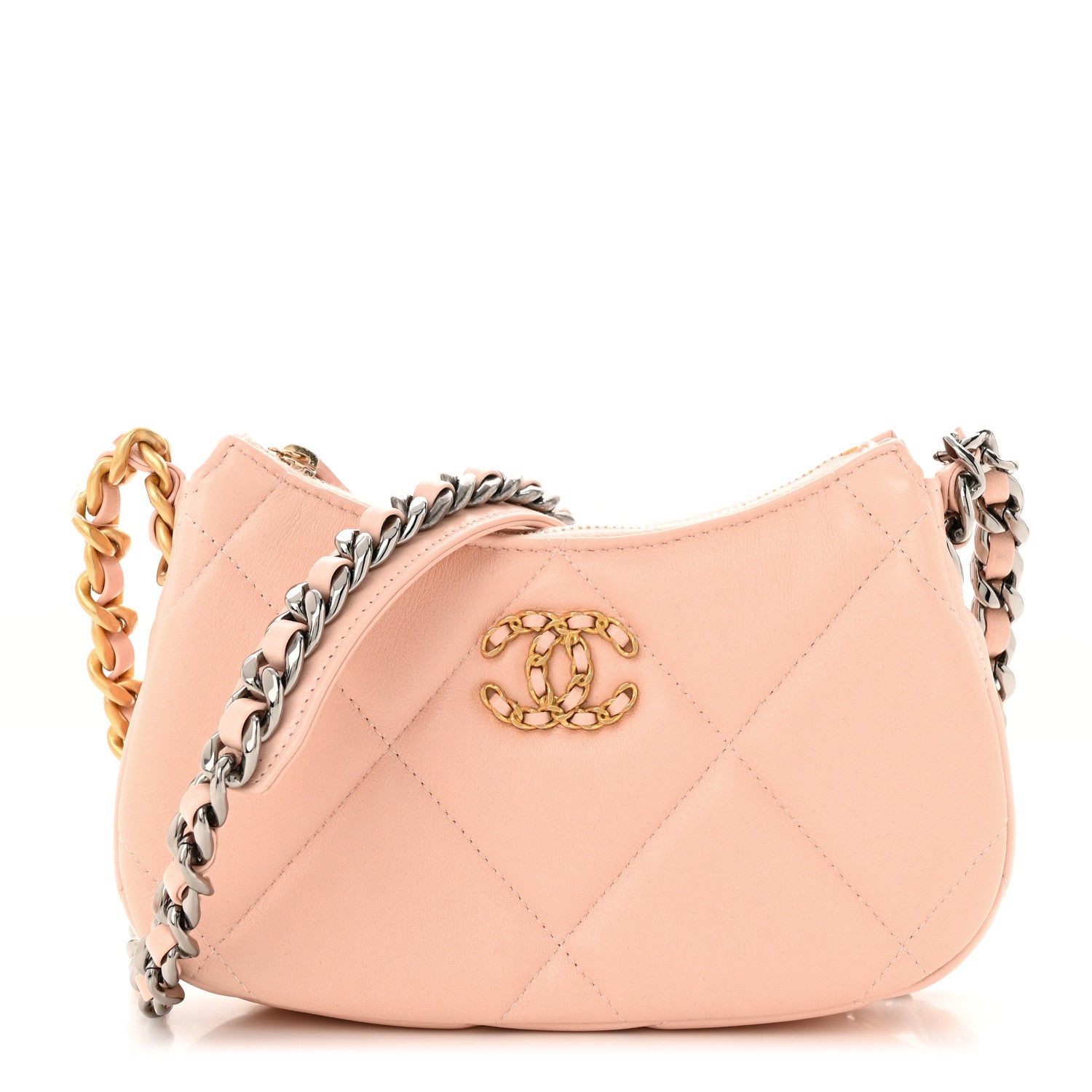 Chanel Lambskin Quilted Chanel 19 Hobo Clutch With Chain Light Pink 1 of 12