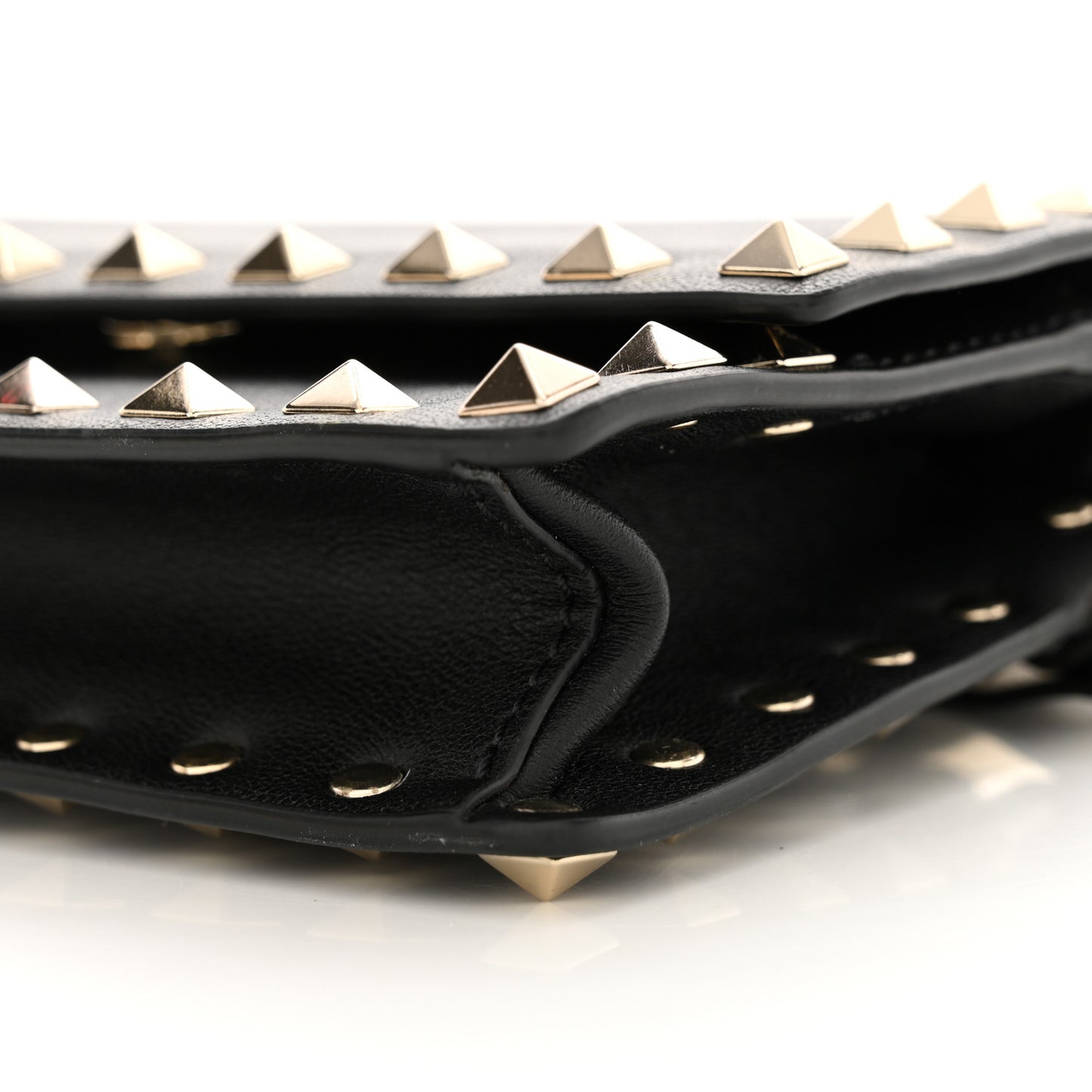 Calfskin Rockstud Flap Wallet On Strap Black
