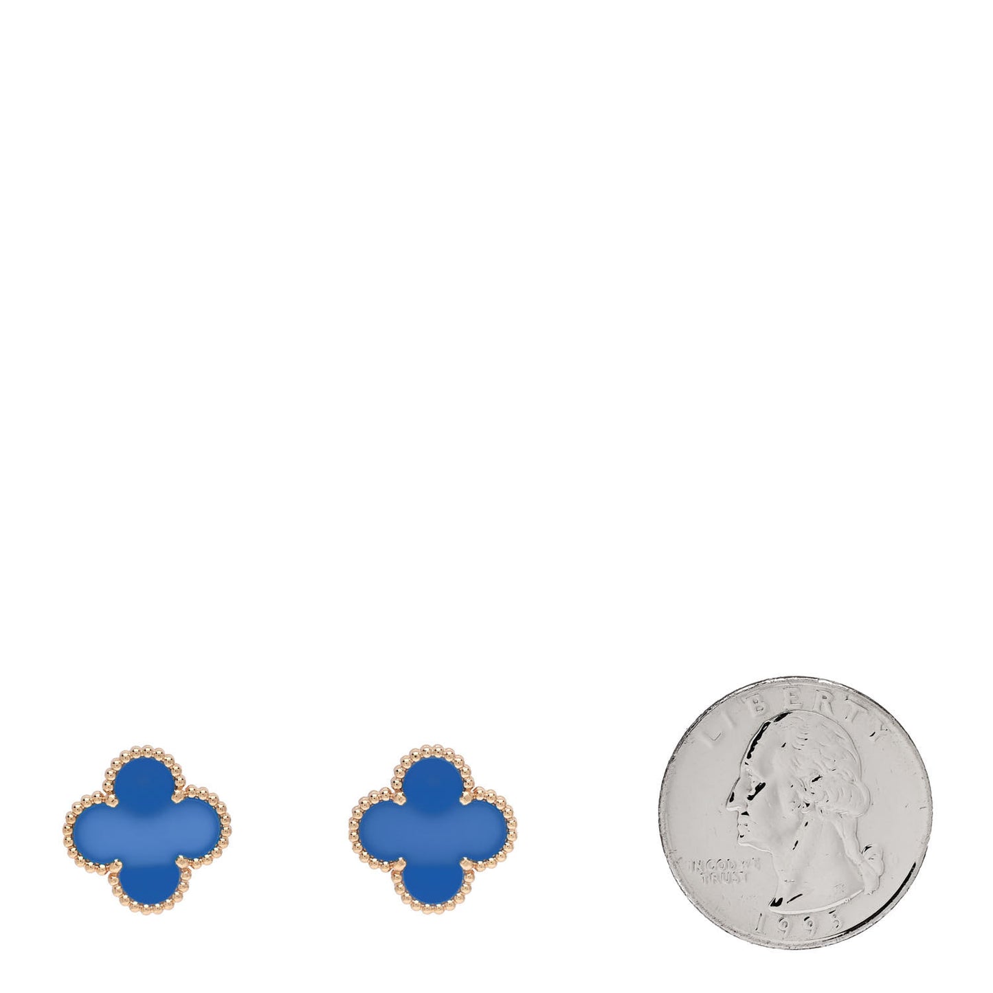 18K Yellow Gold Blue Agate Vintage Alhambra Earrings