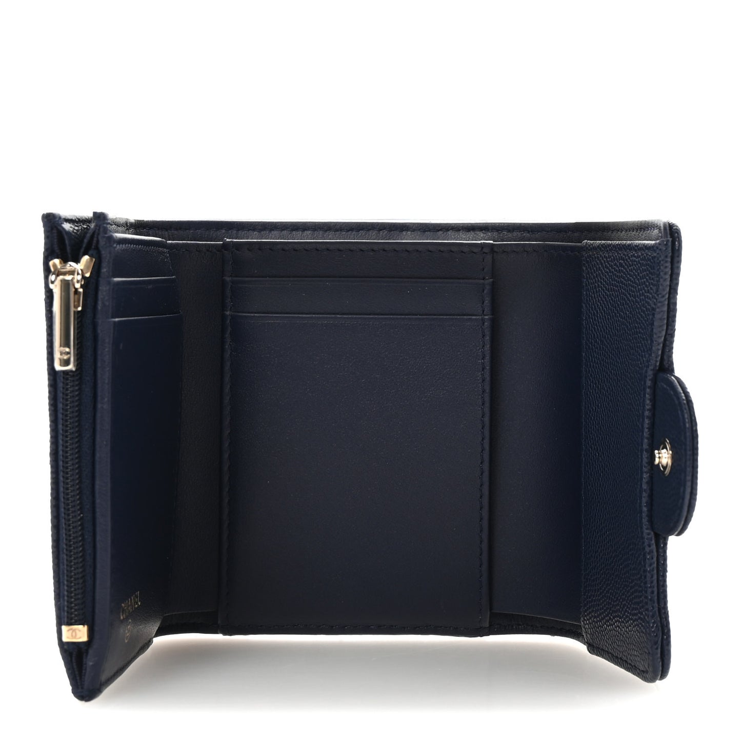 Caviar Quilted Compact Flap Wallet Navy