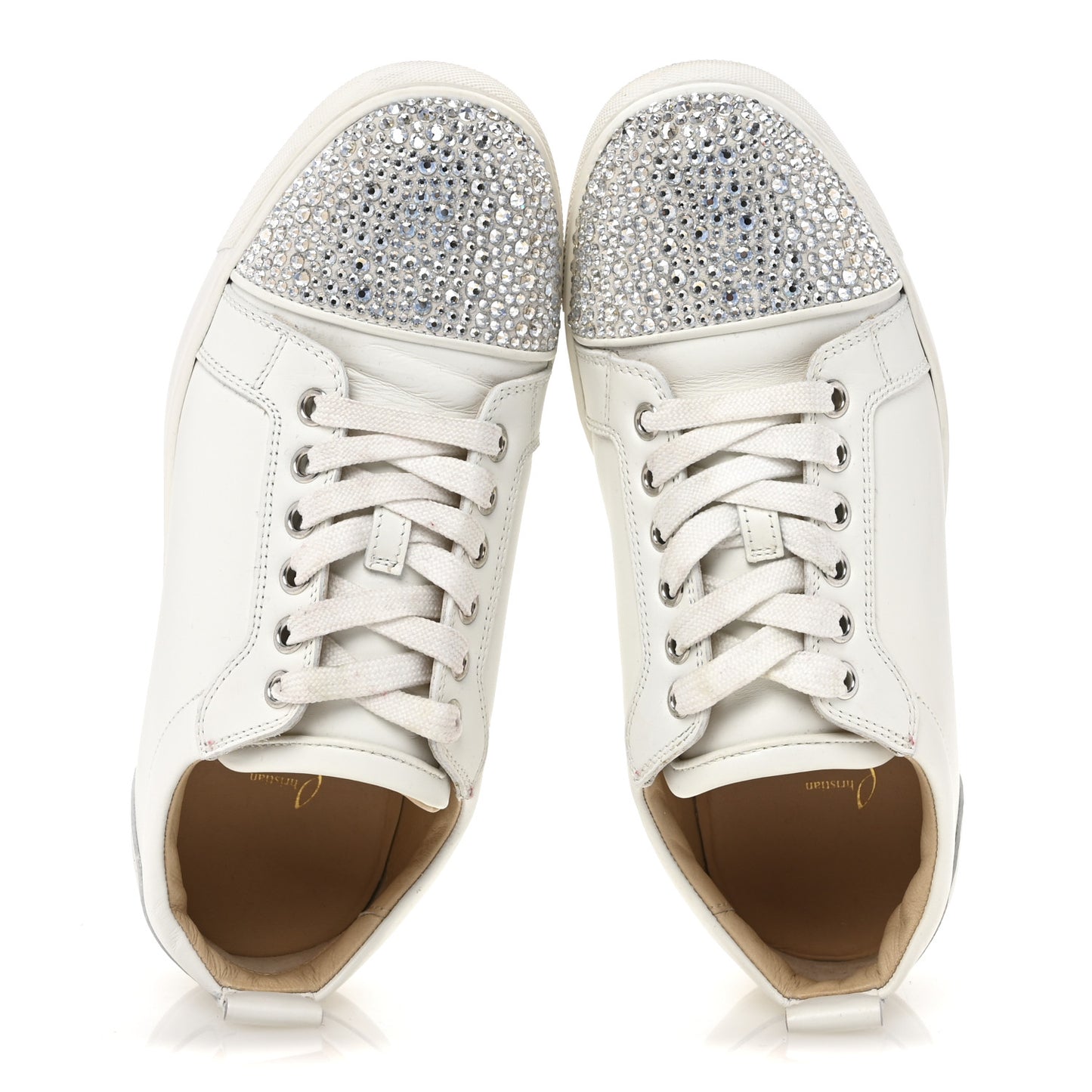 Calfskin Strass Junior Flat Sneakers 36.5 36.5 Version Latte