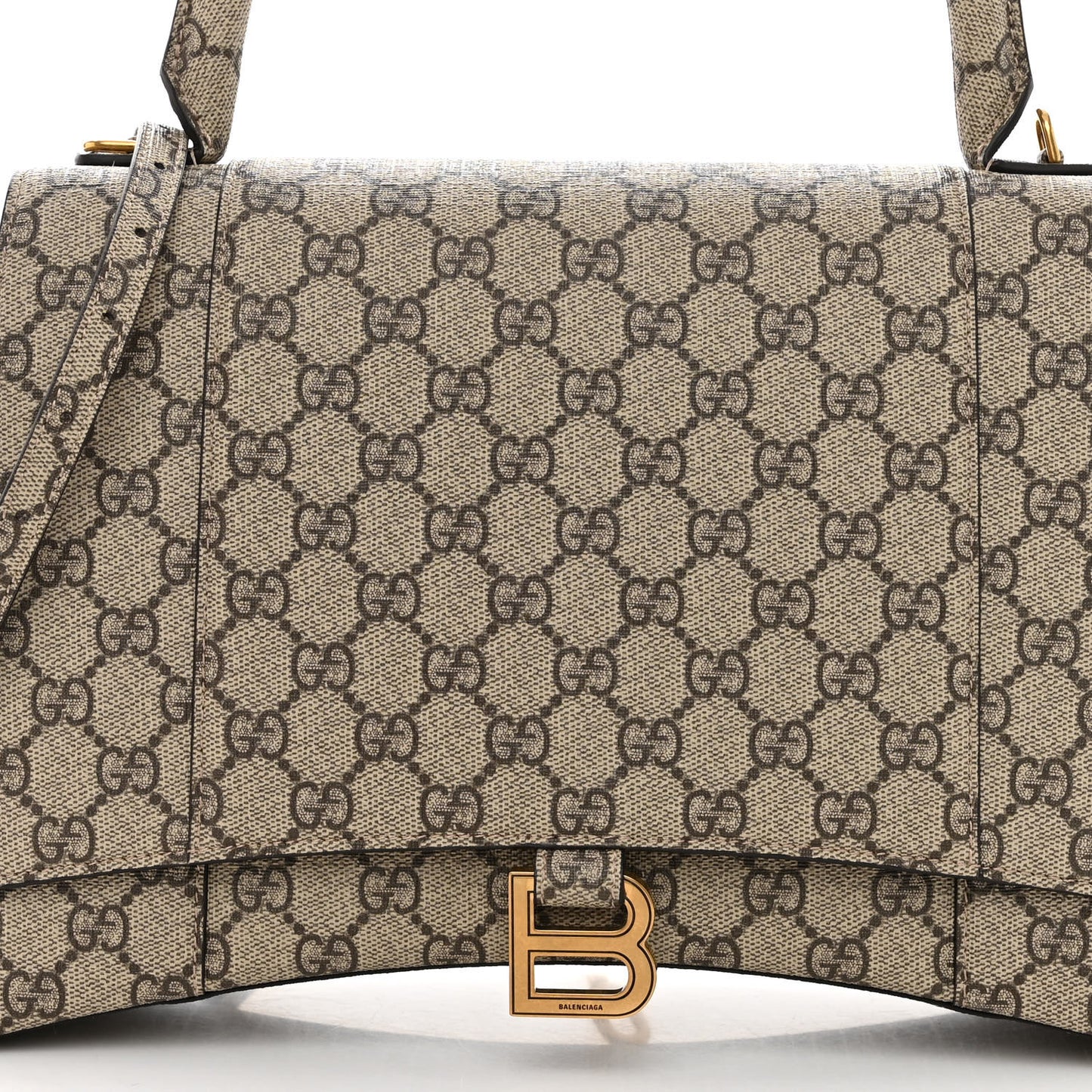 X GUCCI GG Supreme Monogram Medium Hourglass Top Handle Bag Beige Ebony
