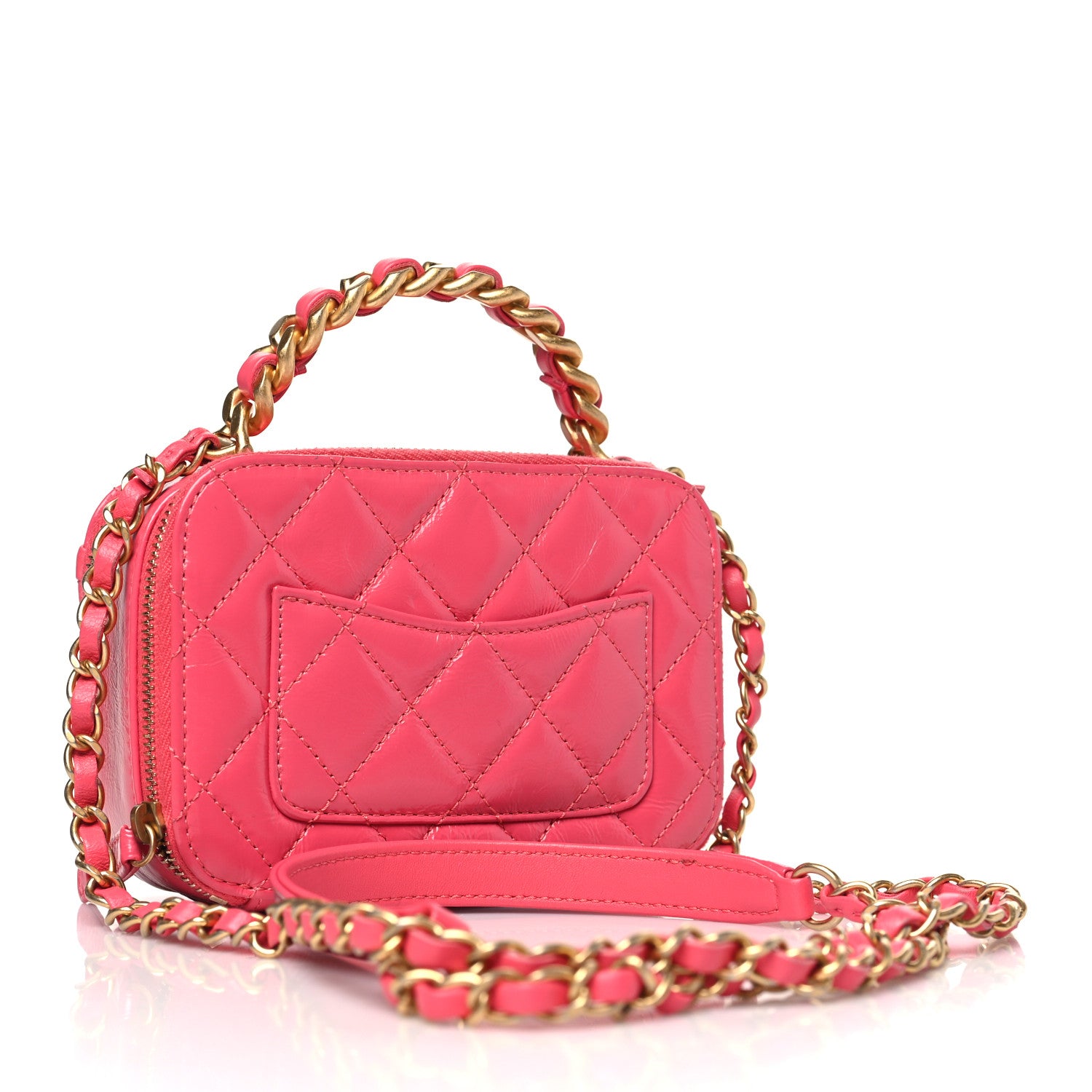 Chanel Crumpled Calfskin Quilted Mini Get Round Top Handle Vanity Case Pink 3 of 11