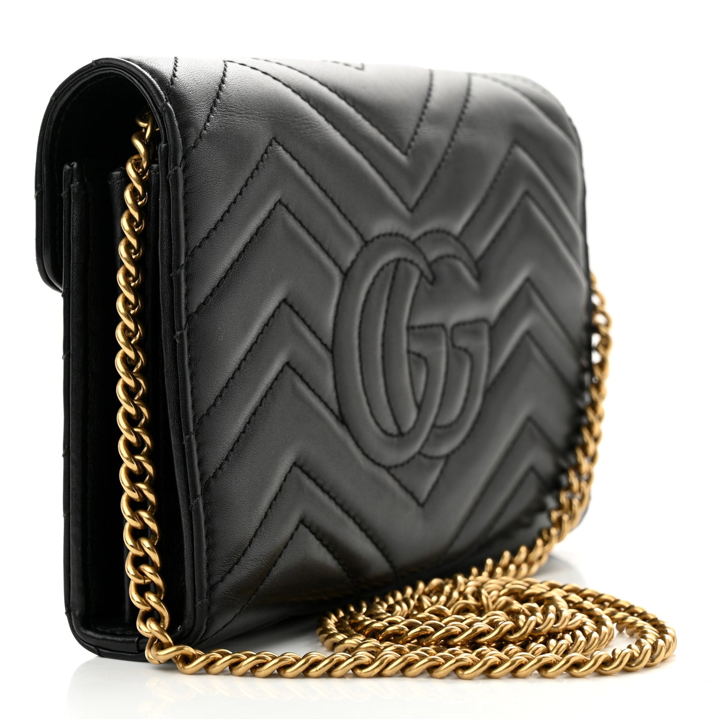 Calfskin Matelasse GG Marmont Chain Wallet Black