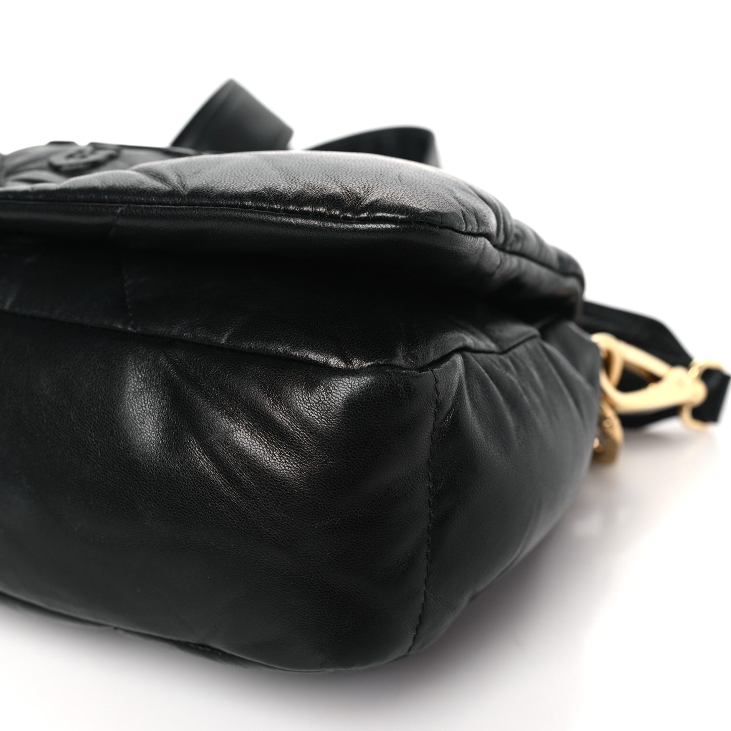 Nappa Soft Padded Logo Embossed Triangle Quilted Small Shoulder Bag Black