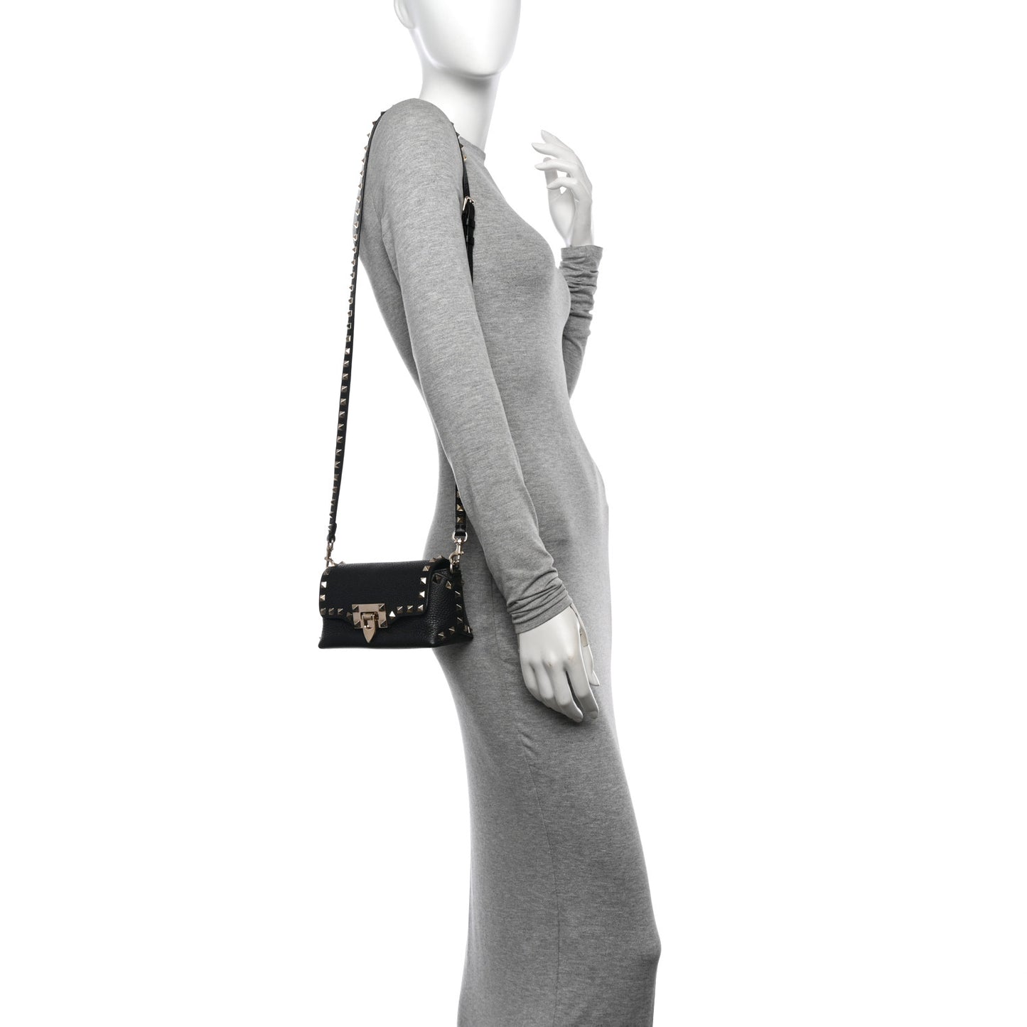 Pebbled Calfskin Mini Rockstud Crossbody Bag Black