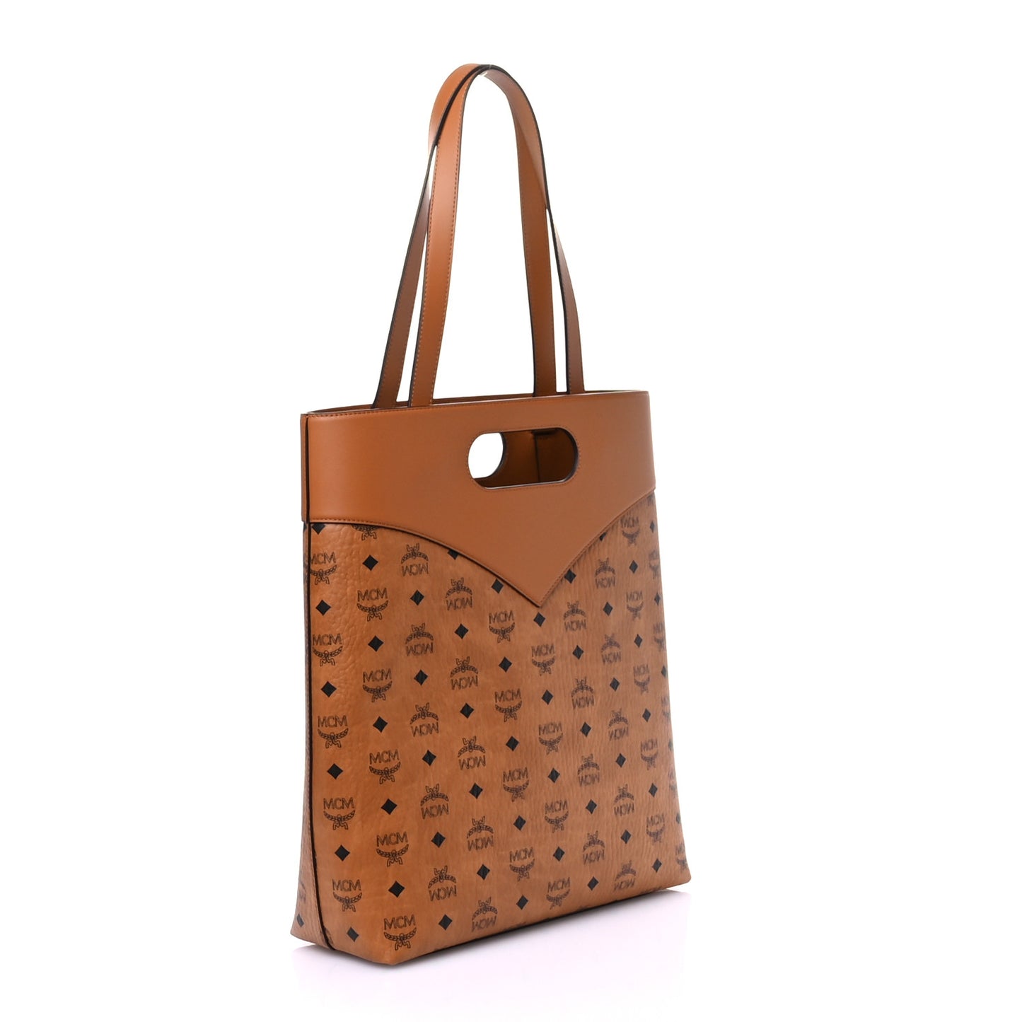 Visetos Calfskin Large Vertical Diamond Tote Cognac