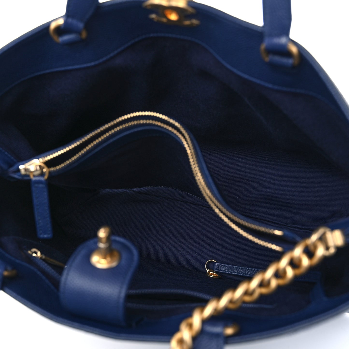 Caviar Stitched Large Shopping Tote Bag Blue