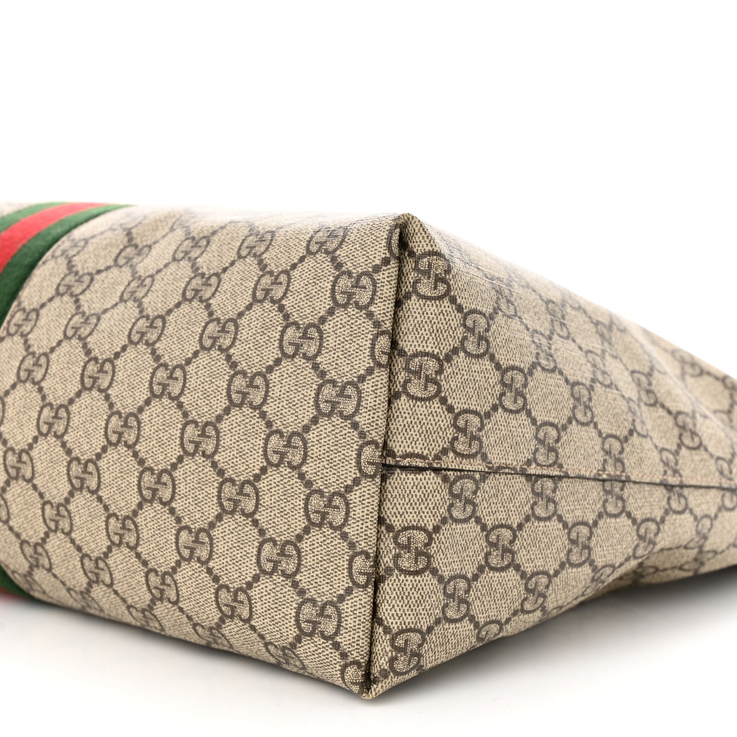 GG Supreme Monogram Textured Calfskin Web Medium Ophidia Shopping Tote Beige Ebony New Acero