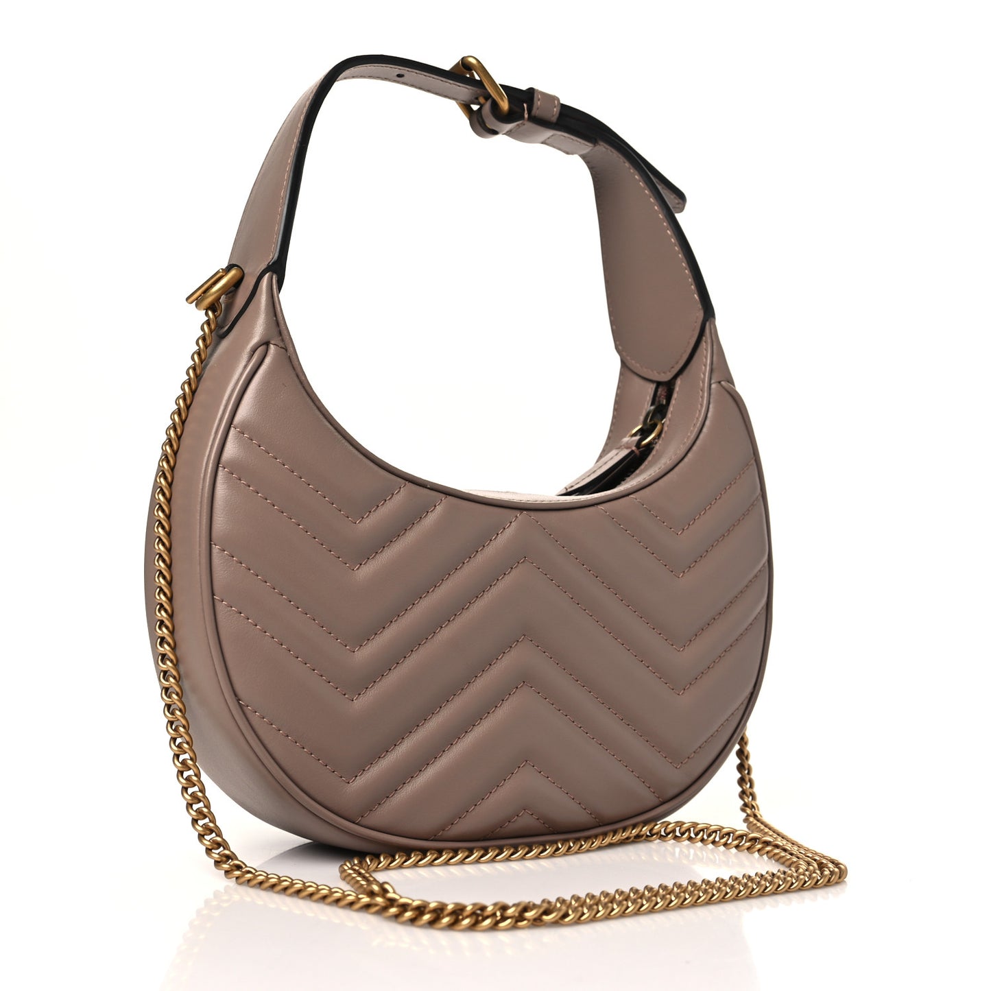 Calfskin Matelasse Chevron Mini GG Marmont Half Moon Hobo Porcelain Rose