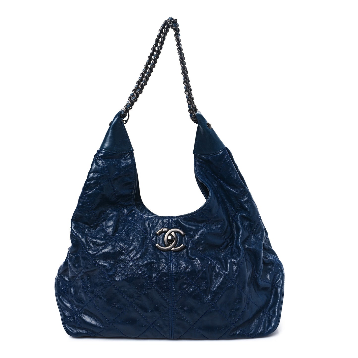 Aged Calfskin Quilted Coco Supple Hobo Navy Blue