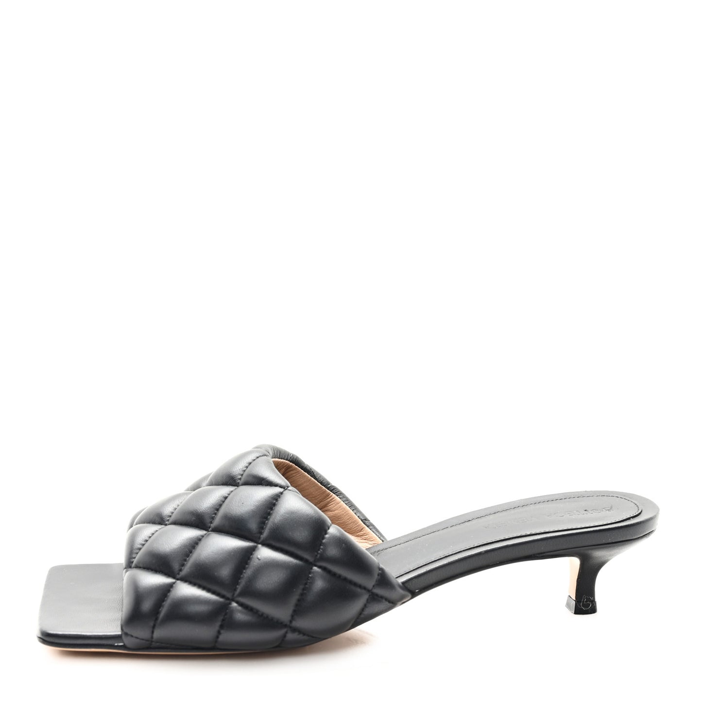 Nappa Matelasse Padded Mid Heel Mule Sandals 38.5 Black