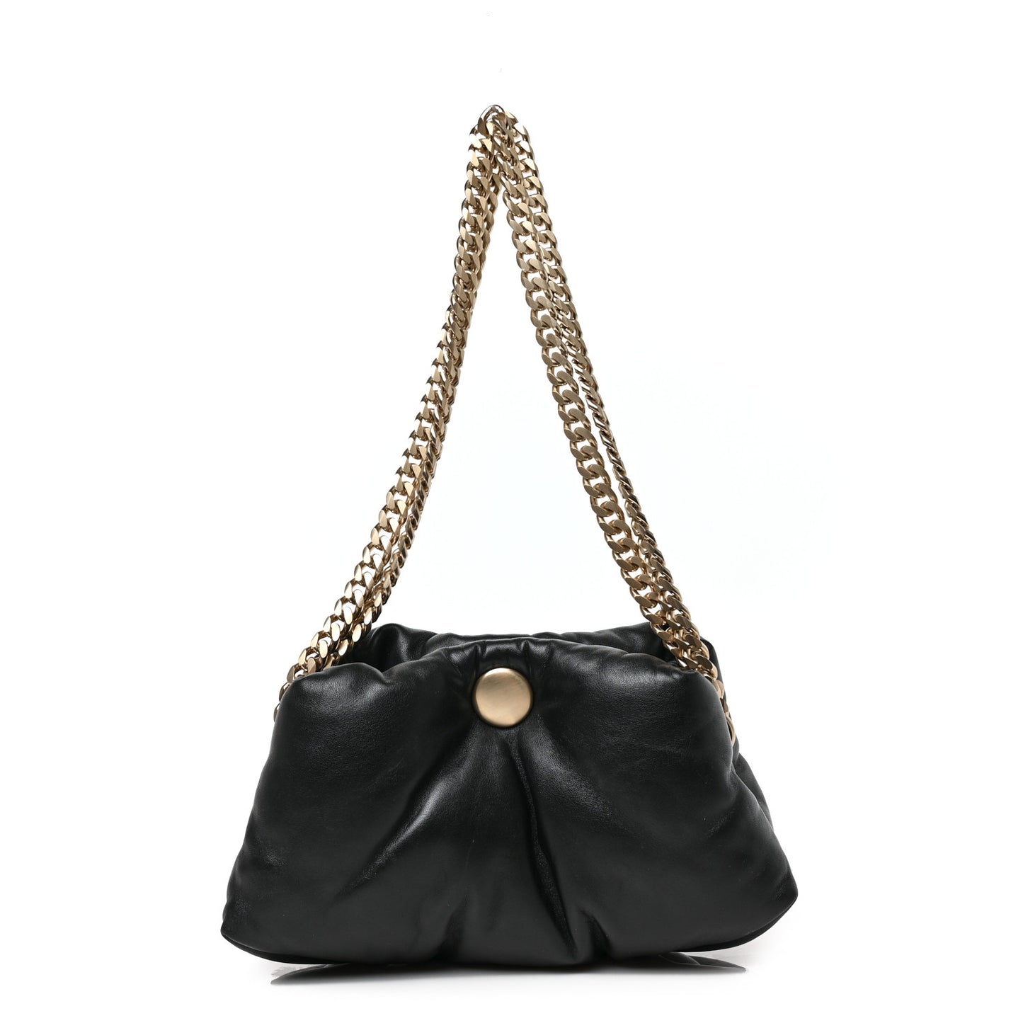 Lambskin Small Puffy Tobo Chain Shoulder Bag Black