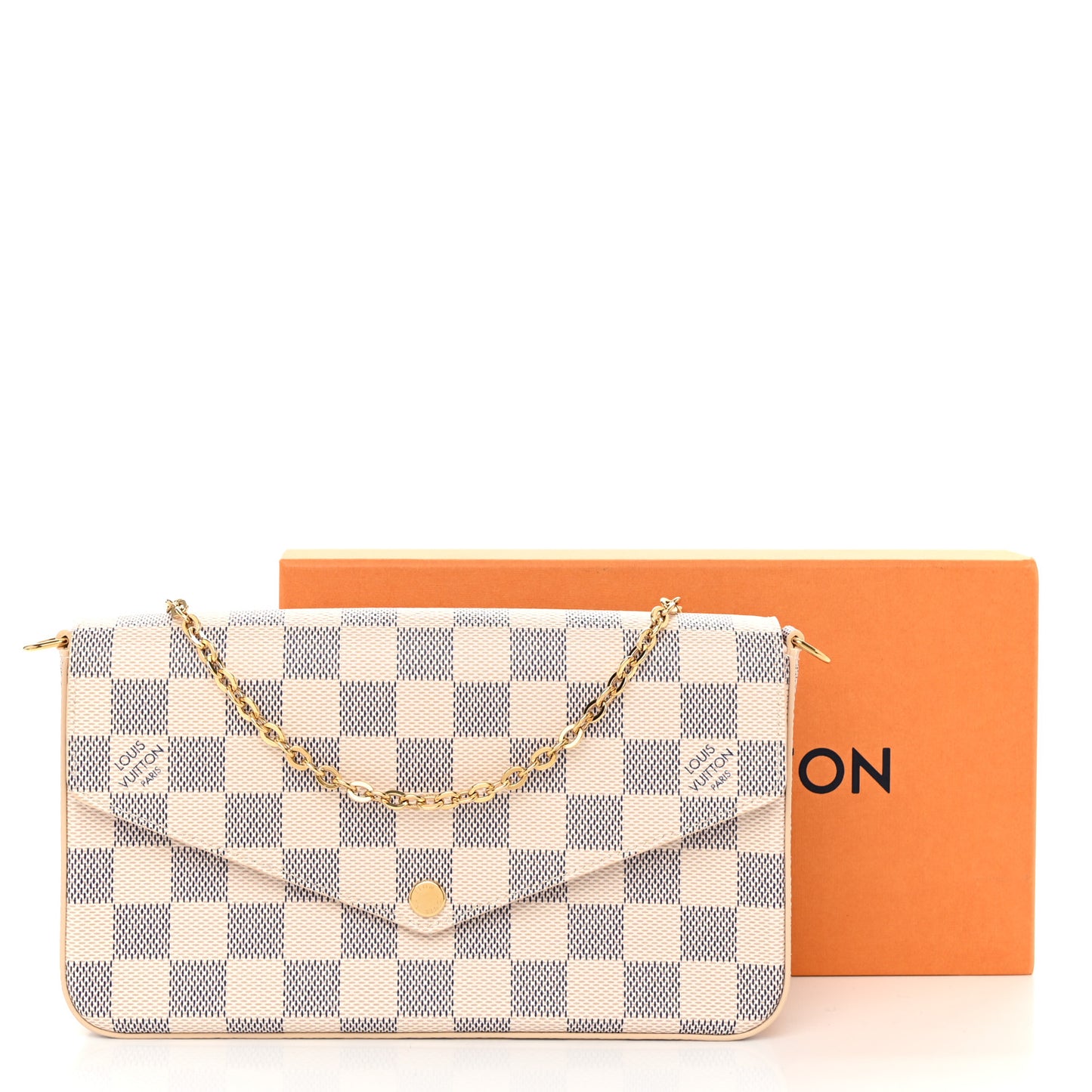Damier Azur Pochette Felicie Chain Wallet Rose Ballerine
