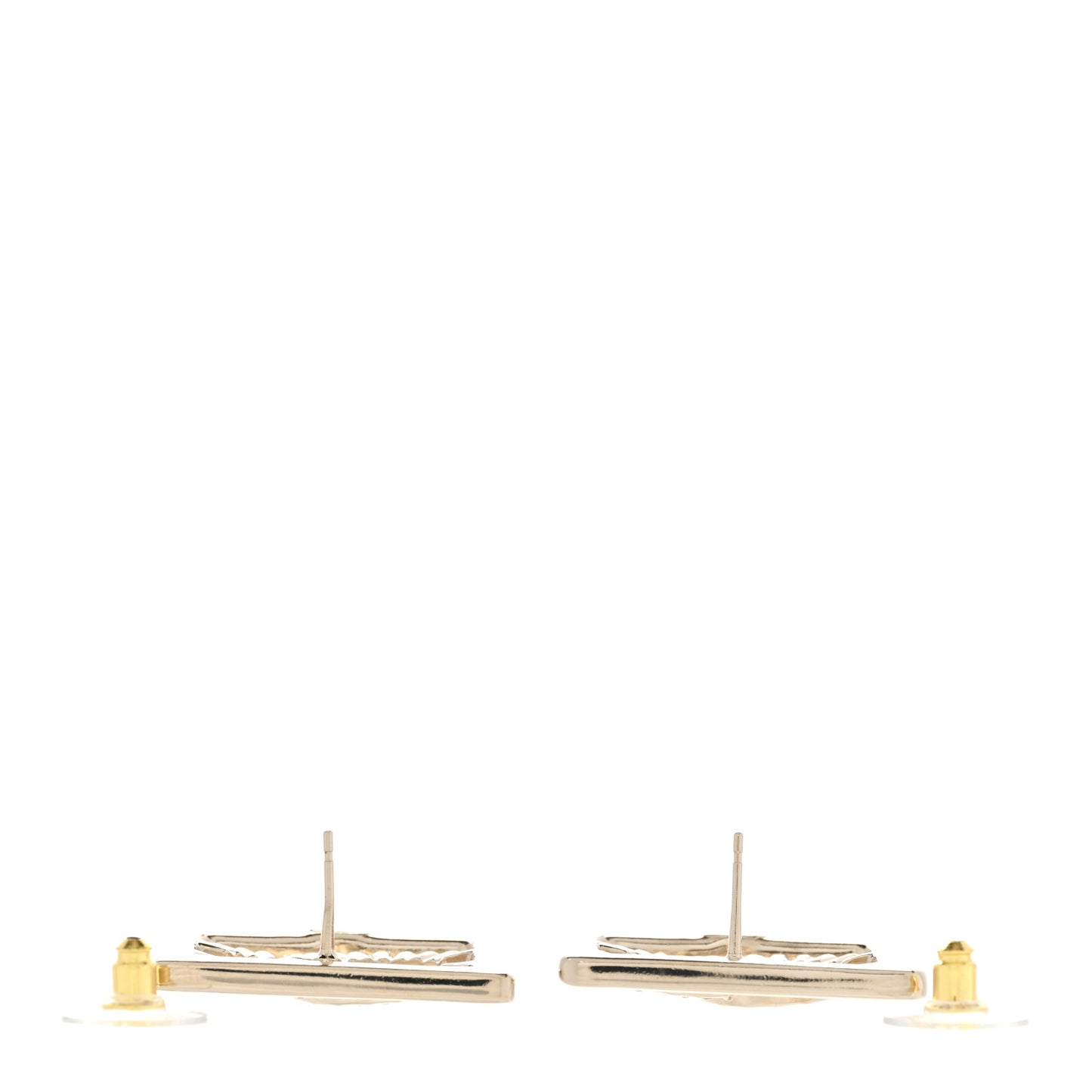 Metal Crystal Square CC Earrings Gold