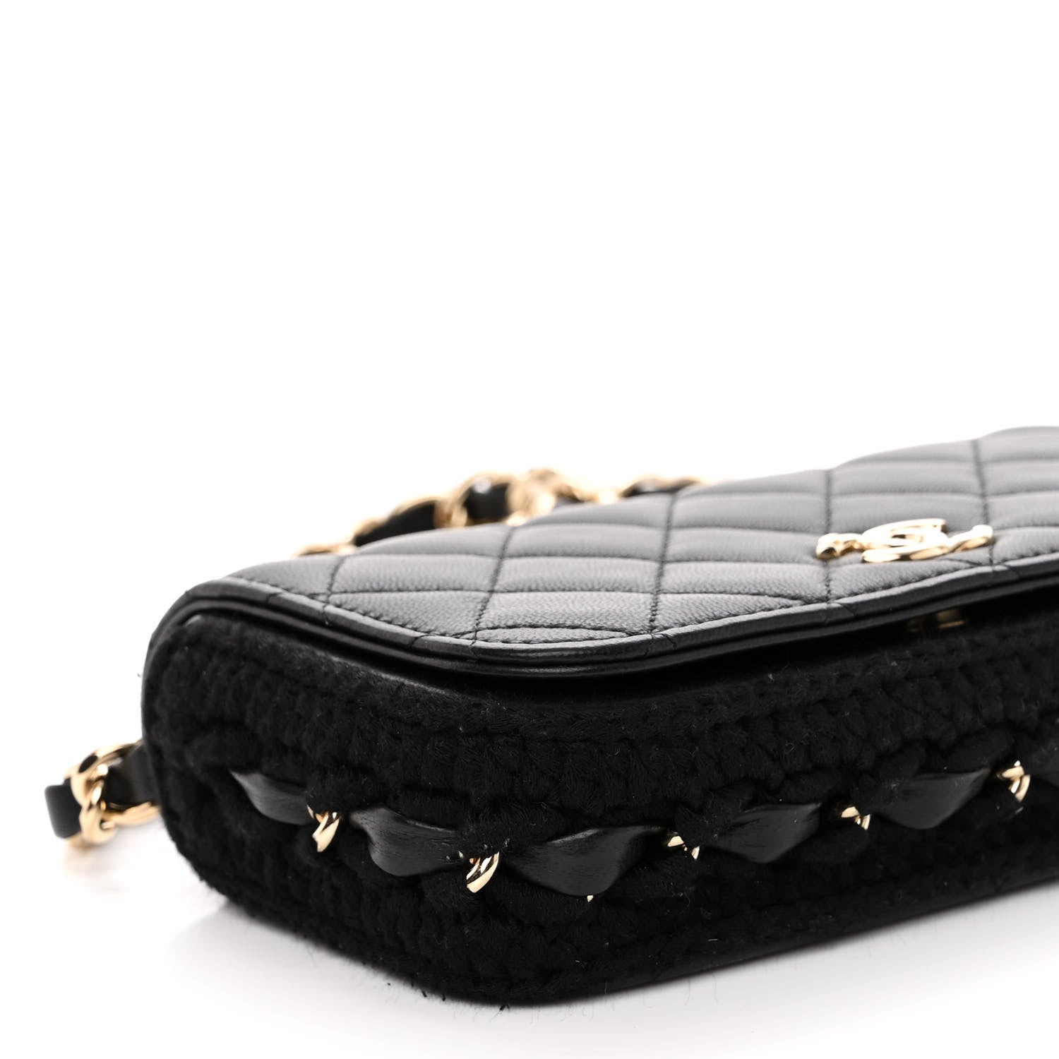 Chanel Lambskin Crochet Quilted Flap Phone Holder Black 10 of 11