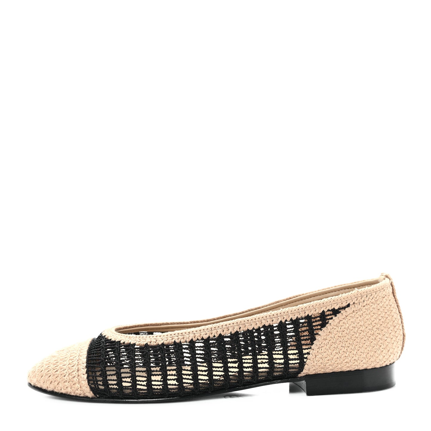 Raffia Cap Toe Ballerina Flats 39 Black Beige