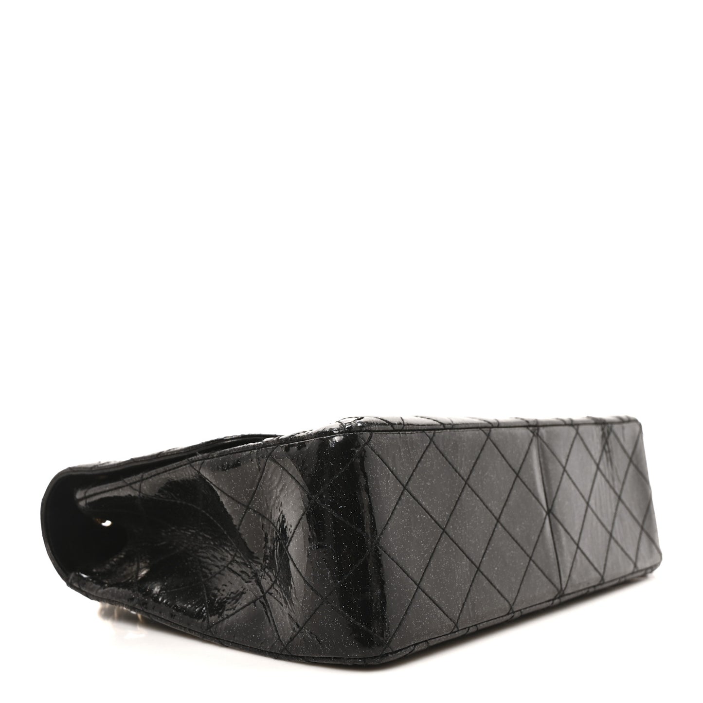 Patent Quilted Sparkle Glitter Jumbo Single Flap Black