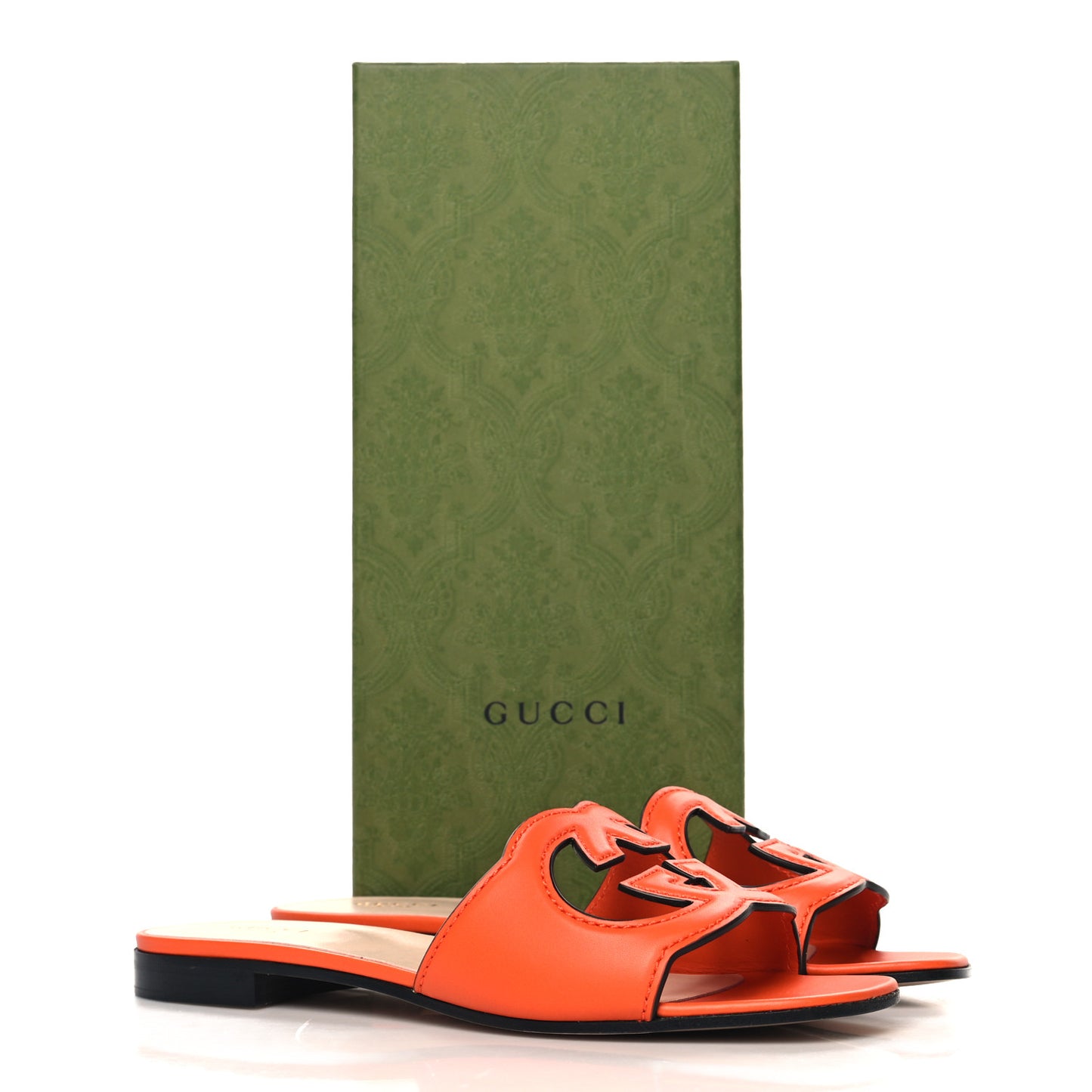 Cosmos Softy Calfskin Interlocking G Cut Out Slide Sandals 37.5 Deep Orange