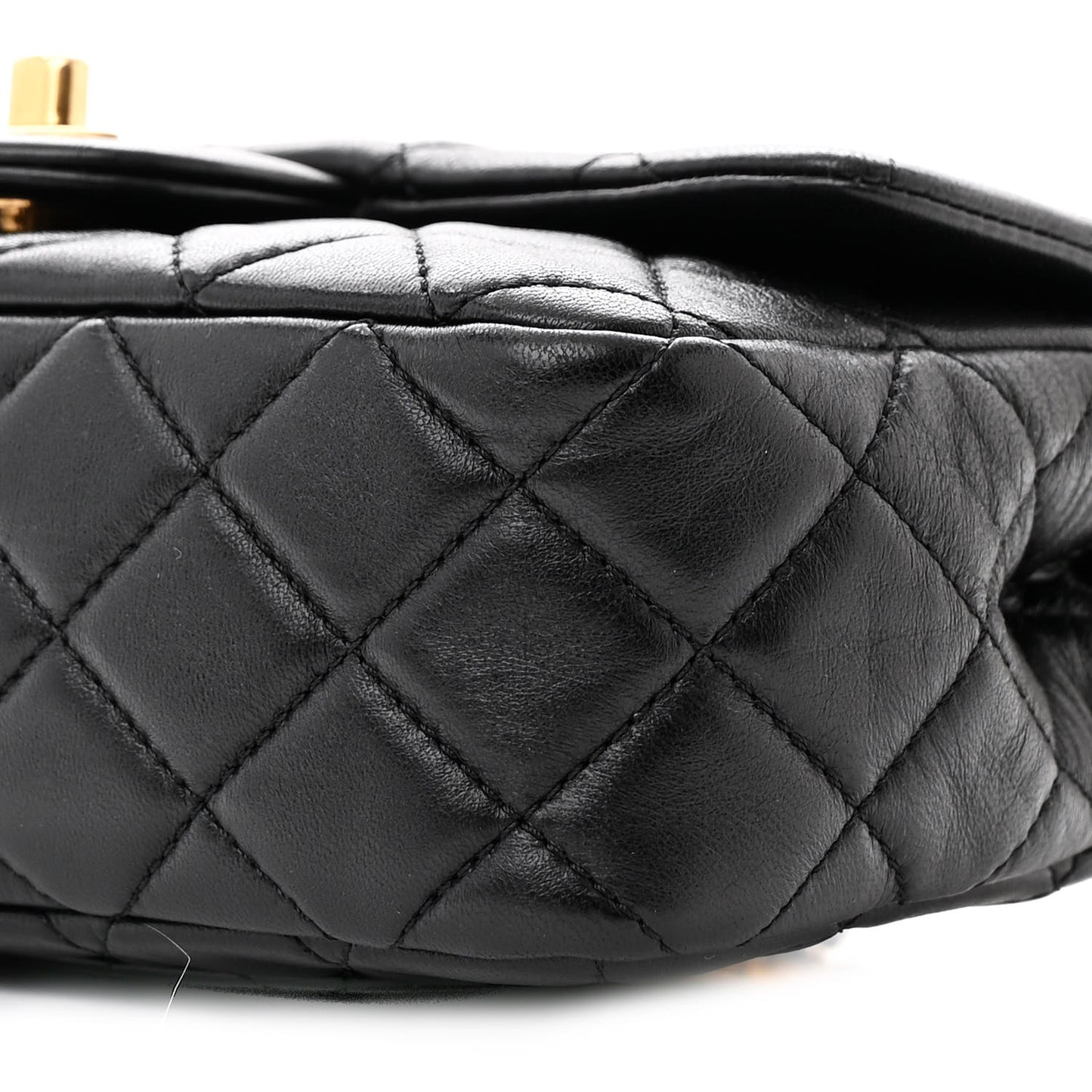 Lambskin Quilted Mini Rectangular Pearl Crush Flap Black