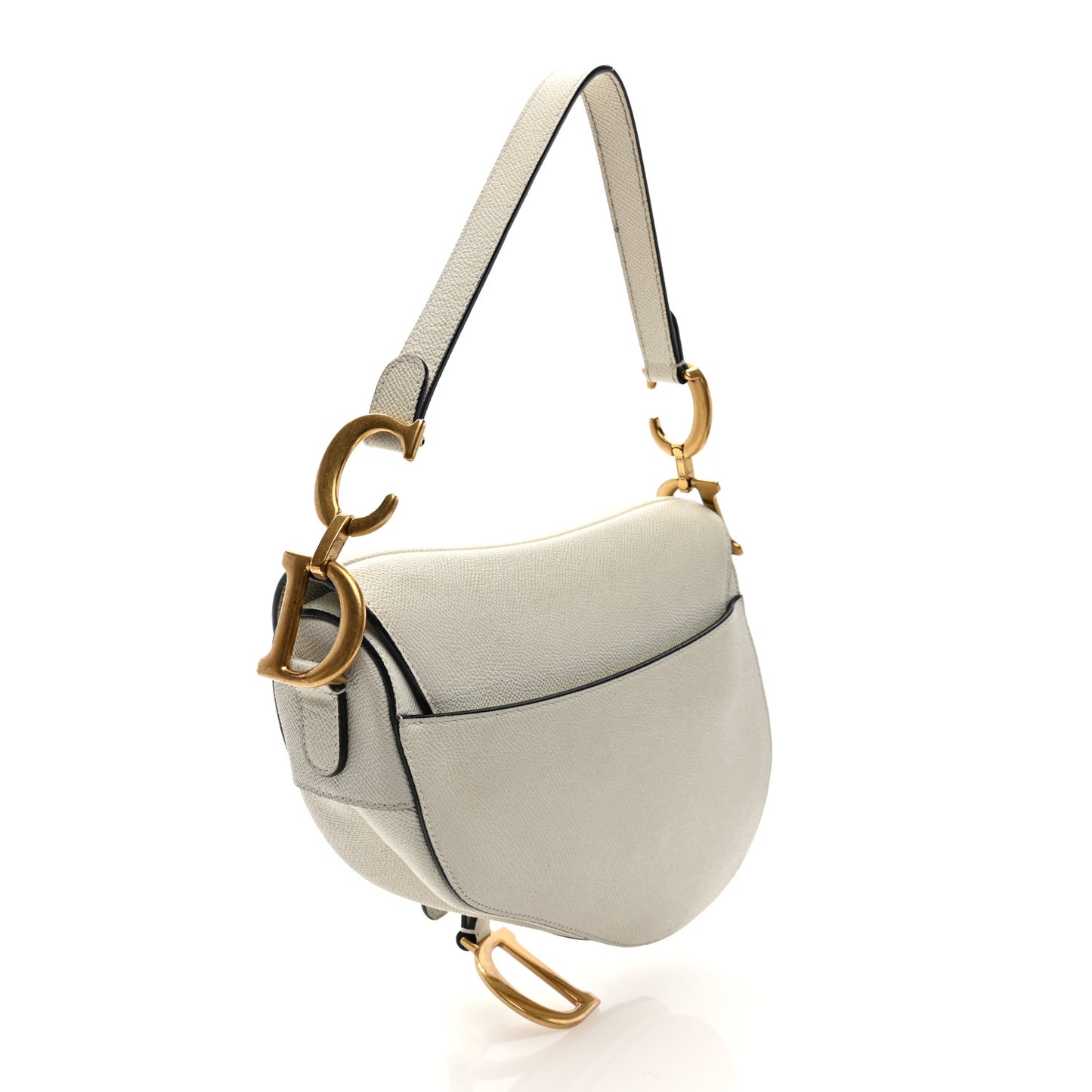 Grained Calfskin Saddle Bag White