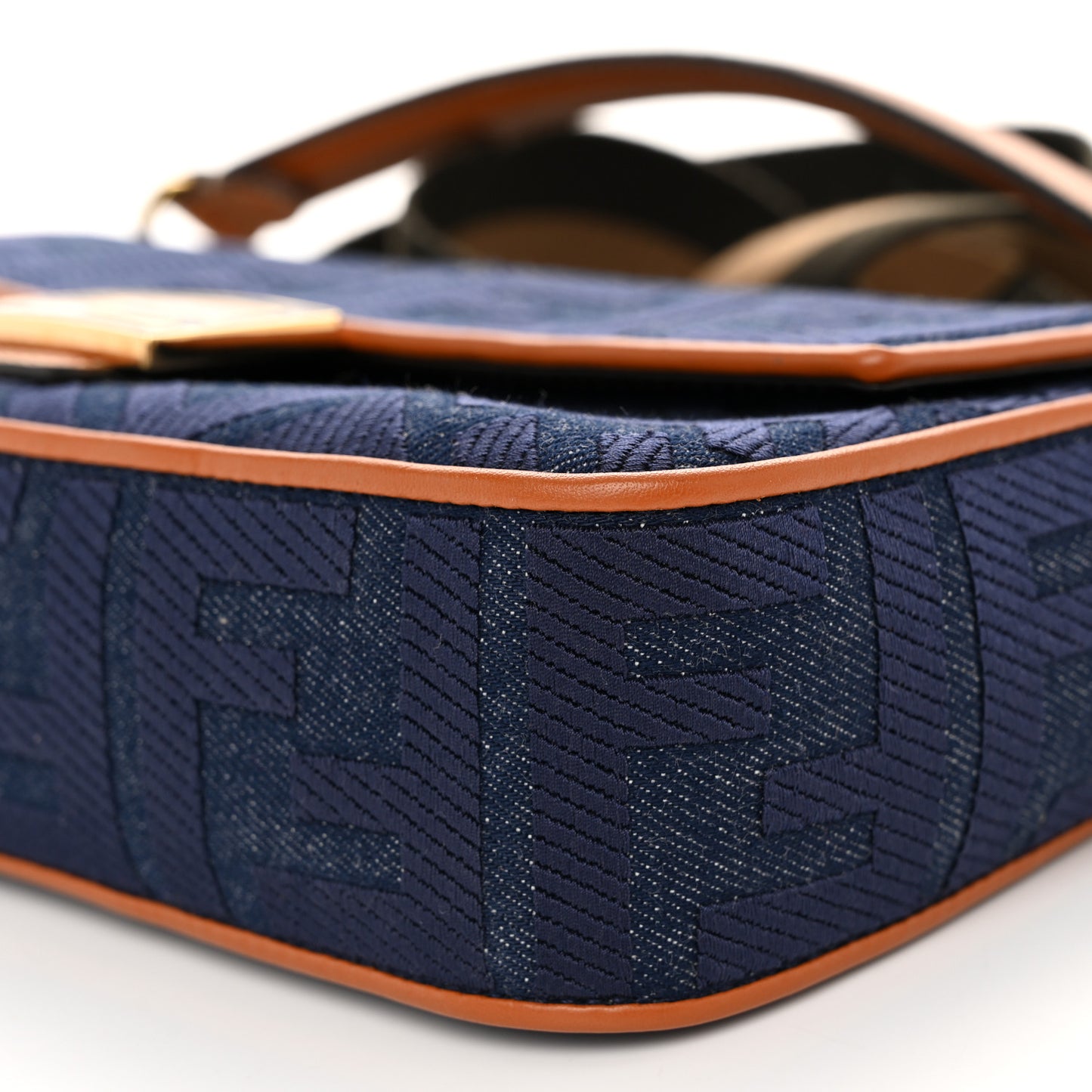 Denim Vitello King FF Embroidered Baguette Blue Cuoio