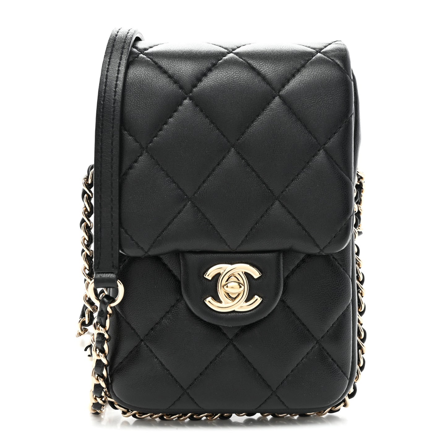 Lambskin Quilted My Precious Phone Case Flap Bag Black