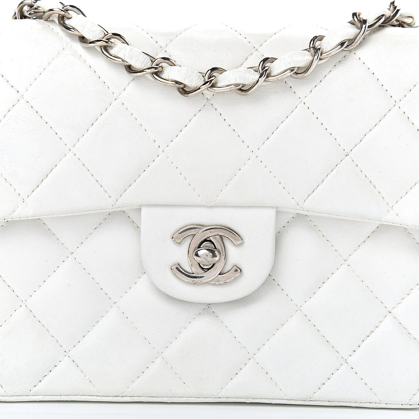 Lambskin Quilted Mini Square Flap White