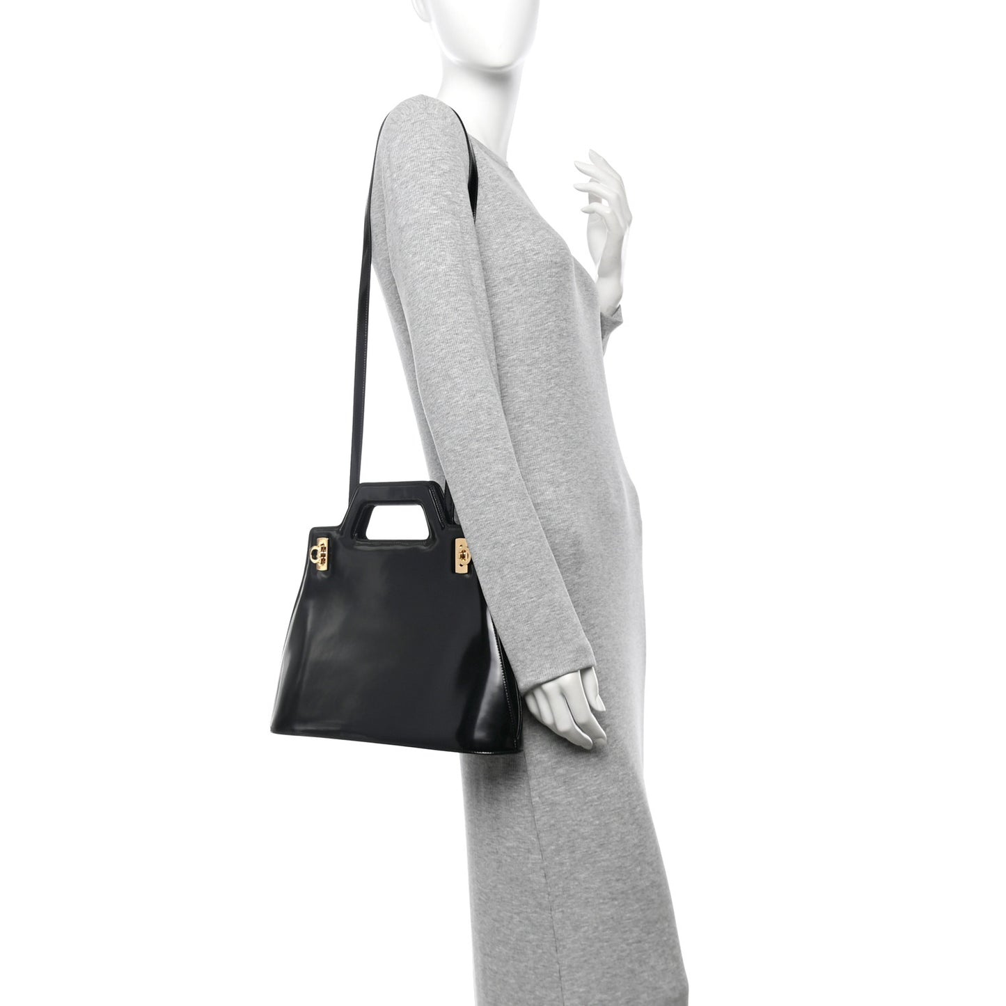 Brushed Off Calfskin Medium Wanda Top Handle Bag Black