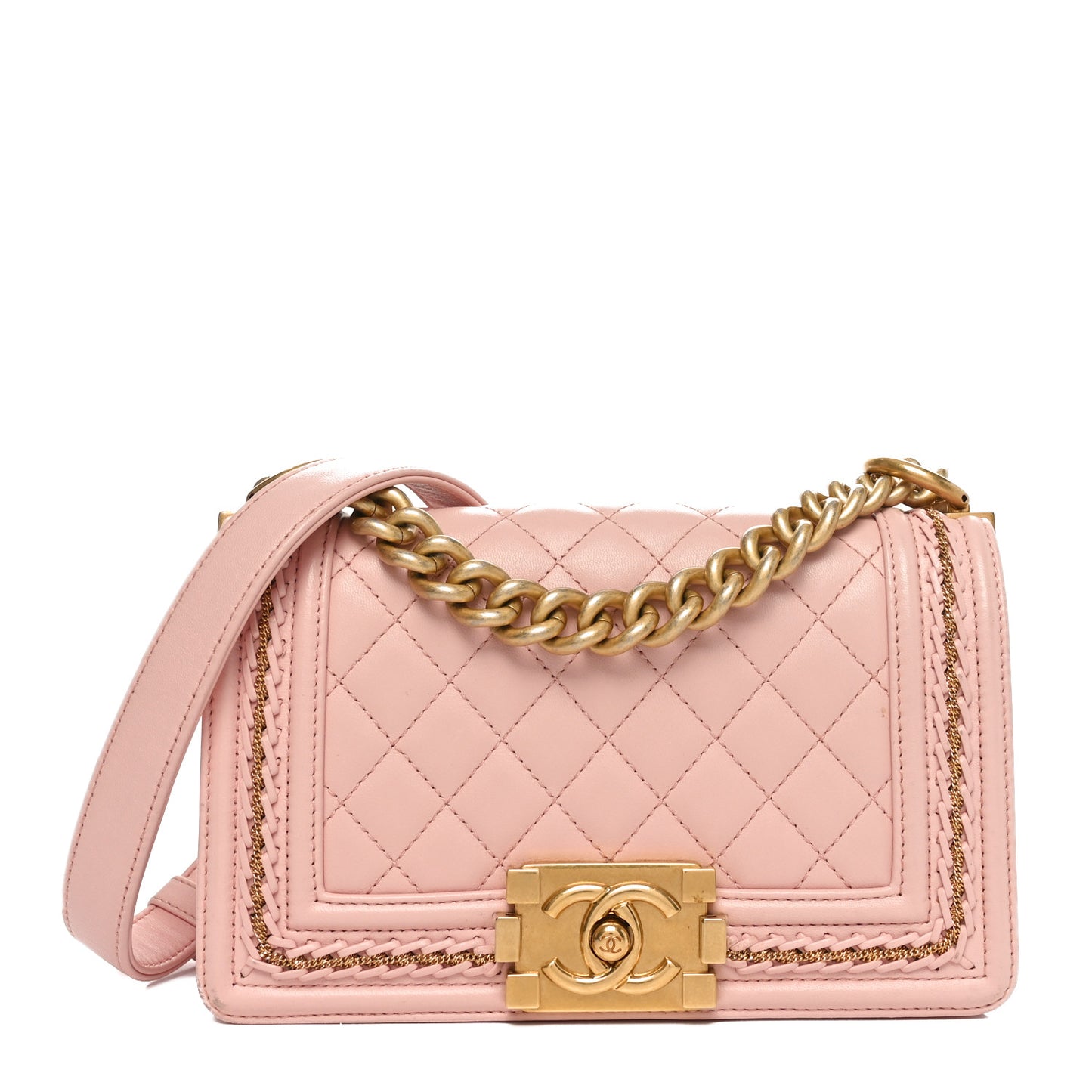 Lambskin Quilted Small Chain Around Boy Flap Pink