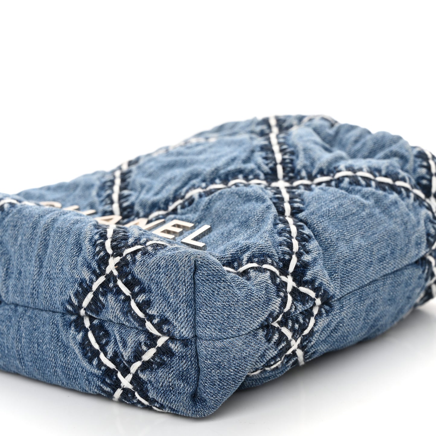 Denim Stitched Quilted Mini Chanel 22 Blue